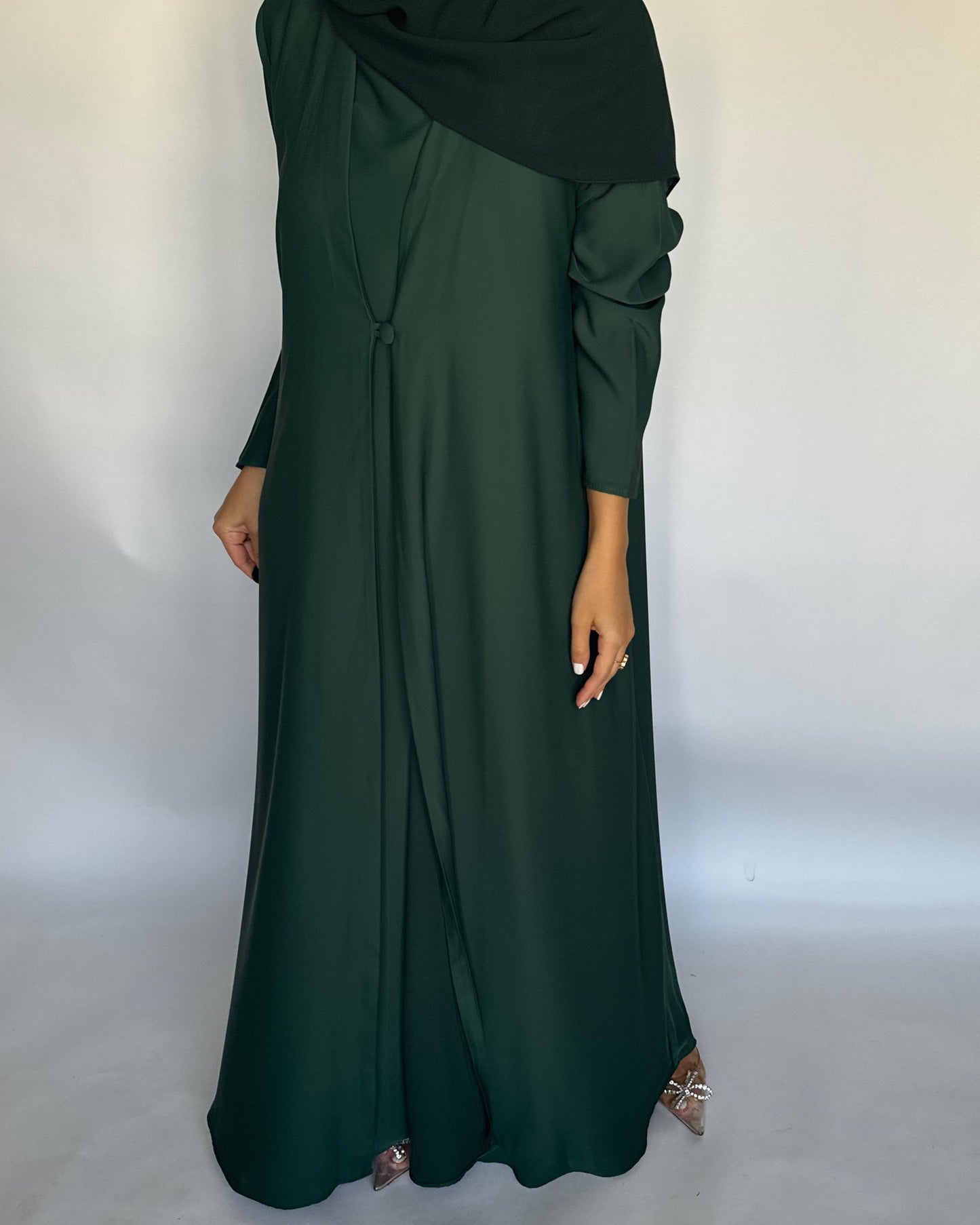 A416 - Forest Green Daily Summery Abaya, Dress & Shaila