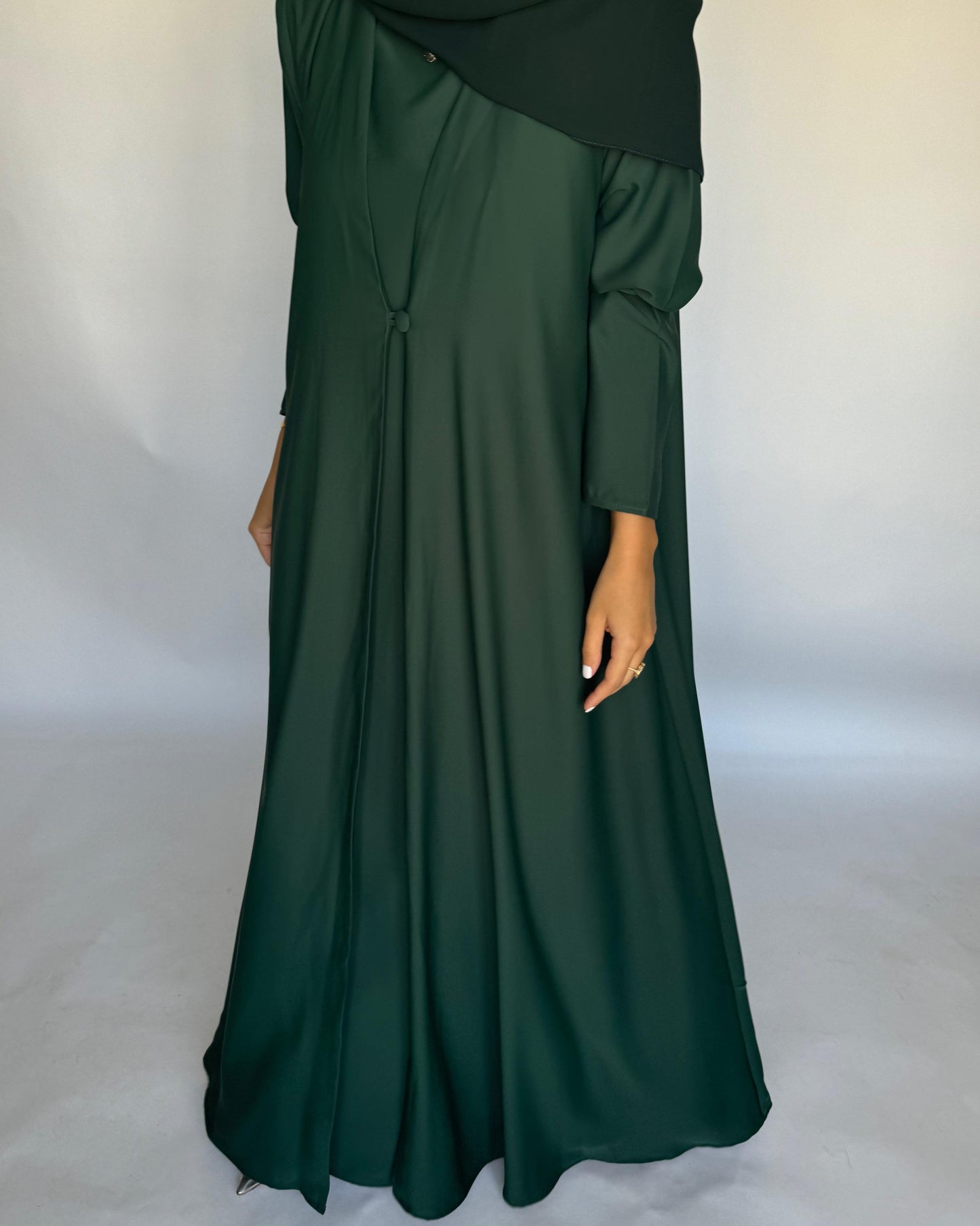 A416 - Forest Green Daily Summery Abaya, Dress & Shaila