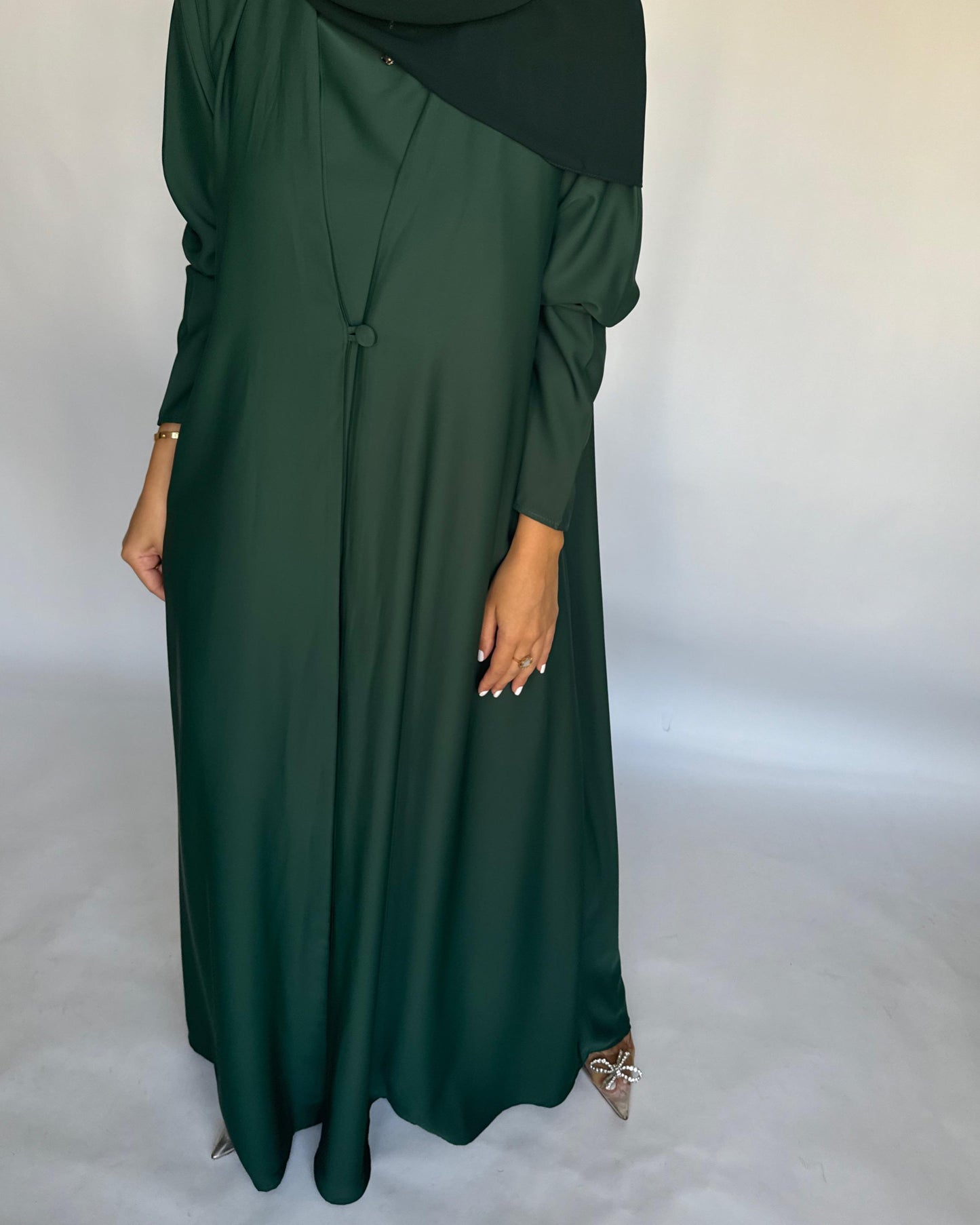 A416 - Forest Green Daily Summery Abaya, Dress & Shaila