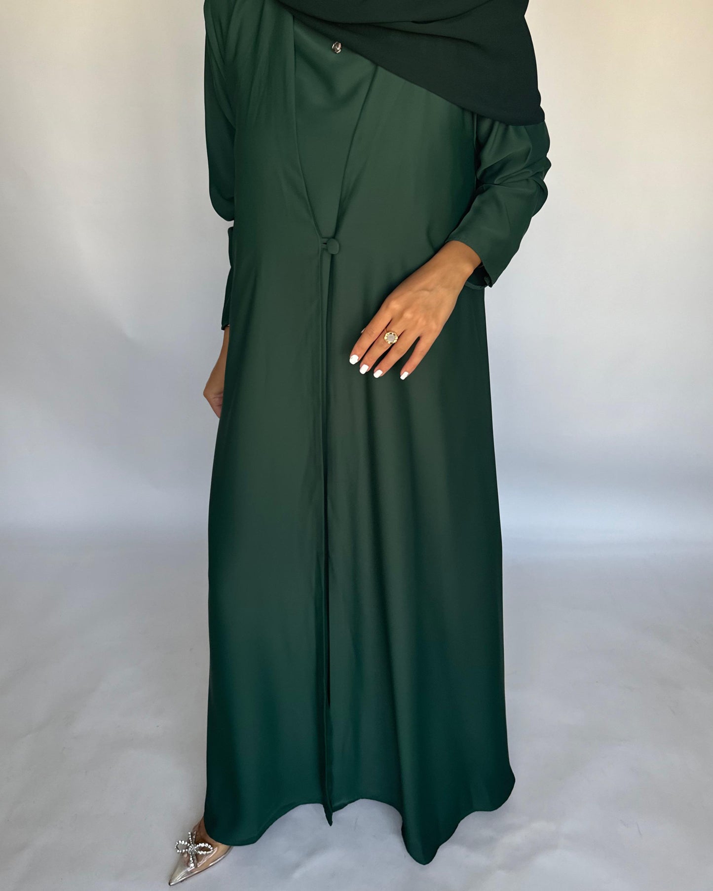 A416 - Forest Green Daily Summery Abaya, Dress & Shaila