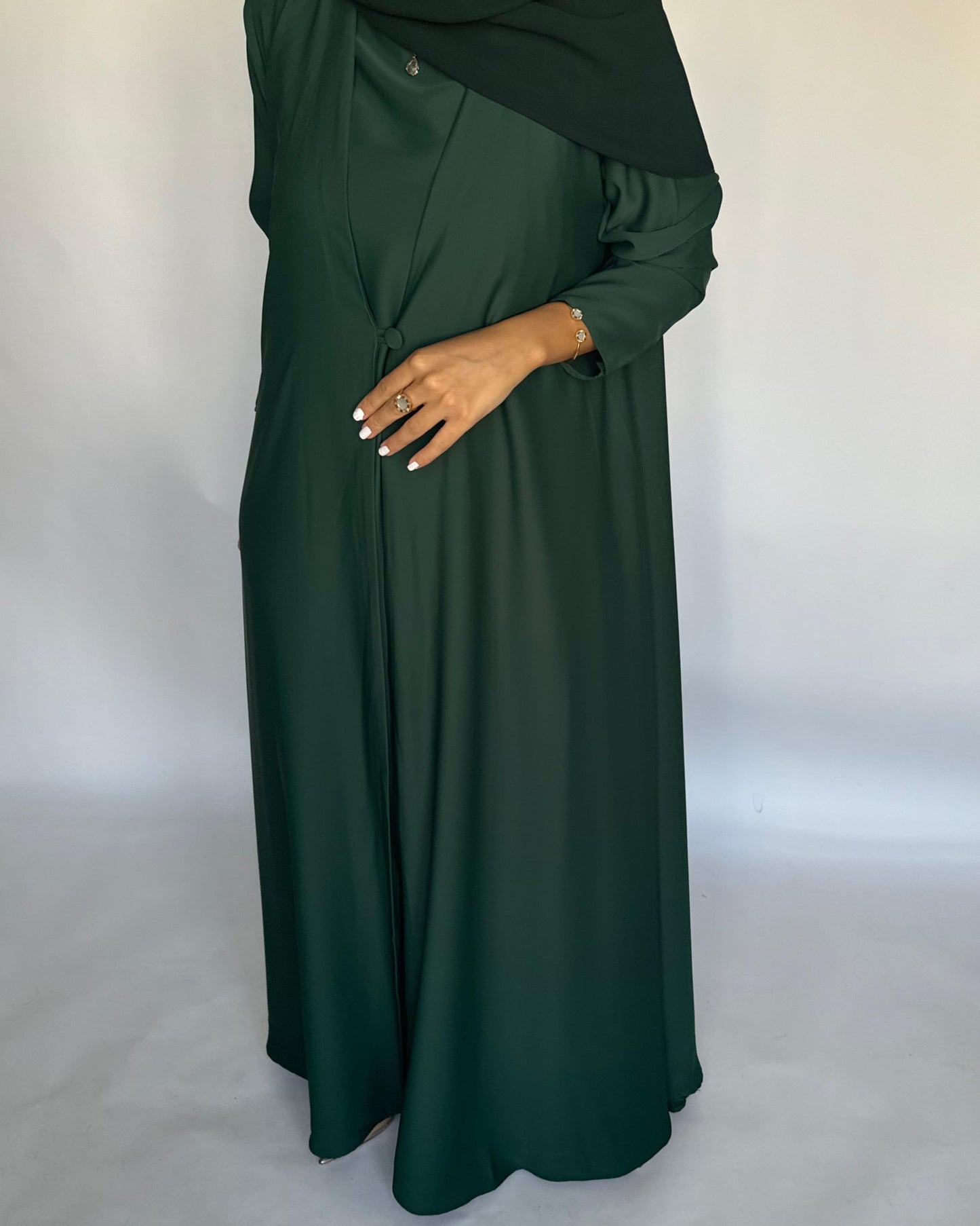 A416 - Forest Green Daily Summery Abaya, Dress & Shaila