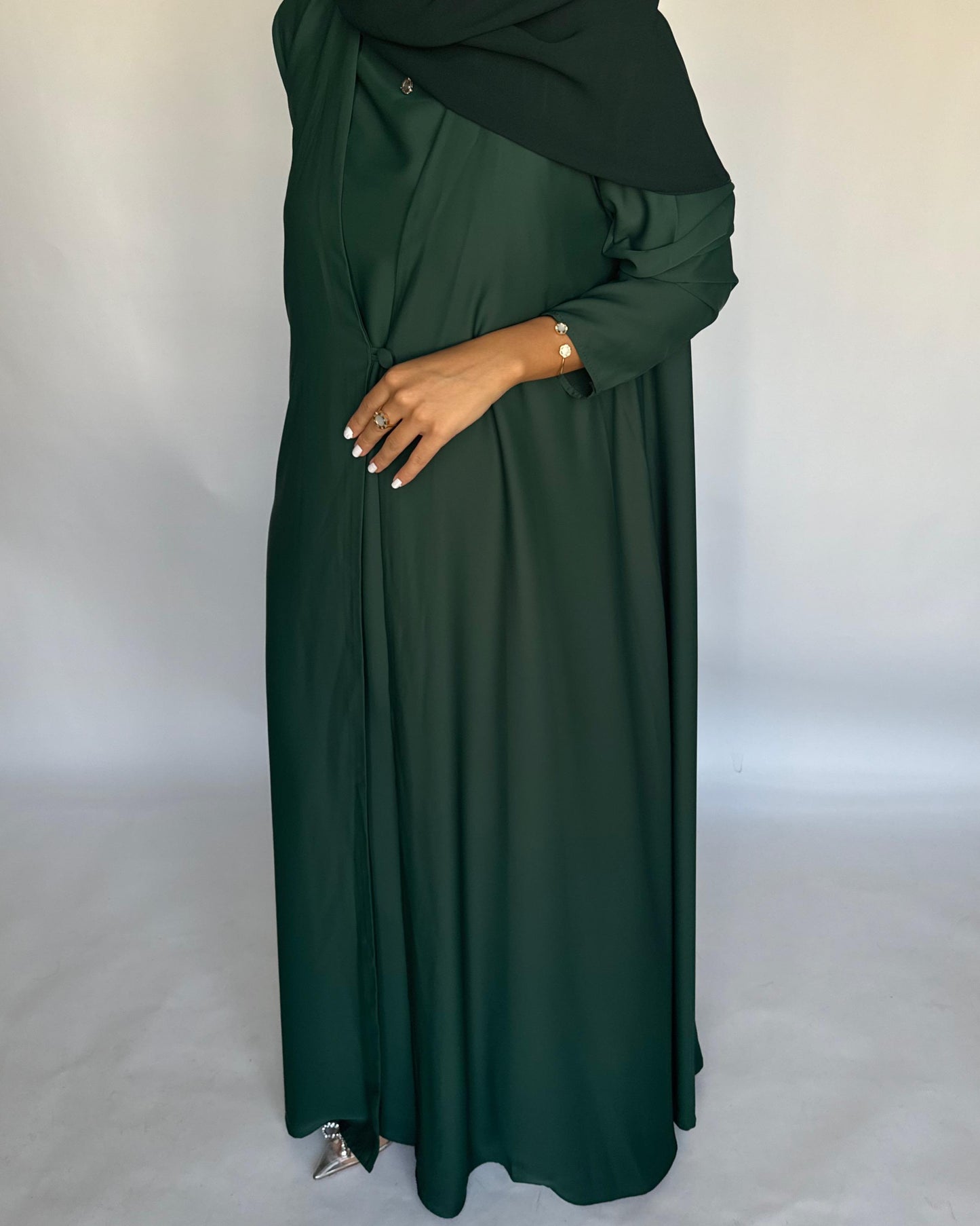 A416 - Forest Green Daily Summery Abaya, Dress & Shaila