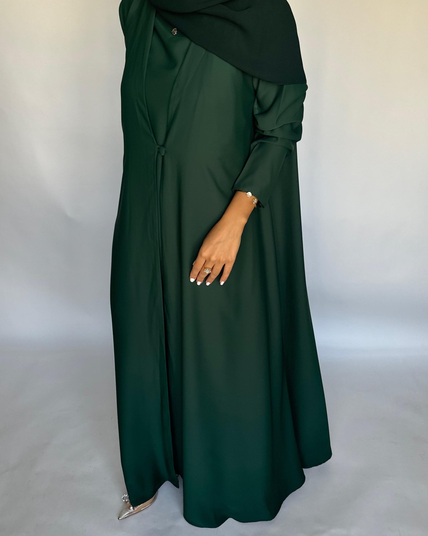 A416 - Forest Green Daily Summery Abaya, Dress & Shaila