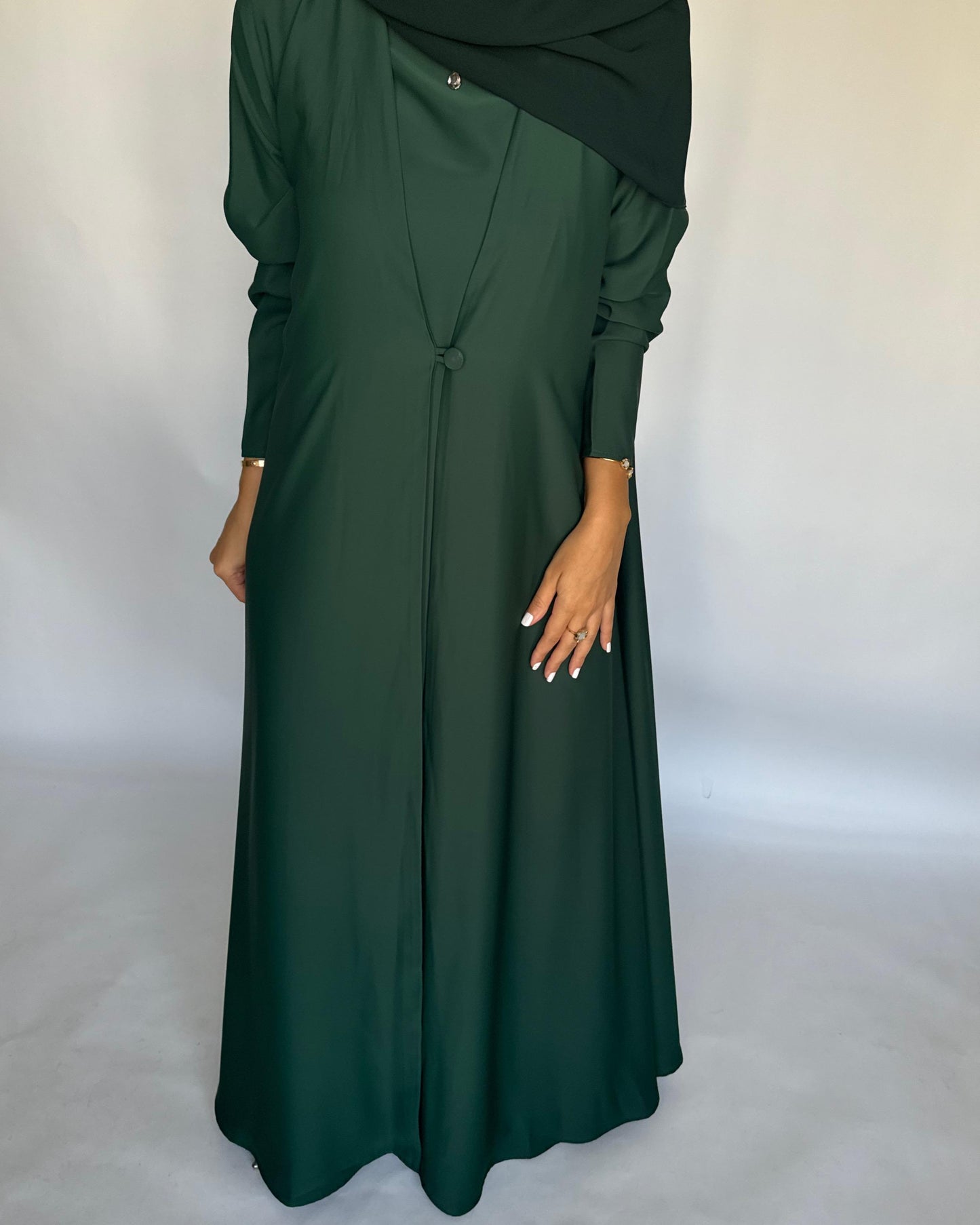 A416 - Forest Green Daily Summery Abaya, Dress & Shaila