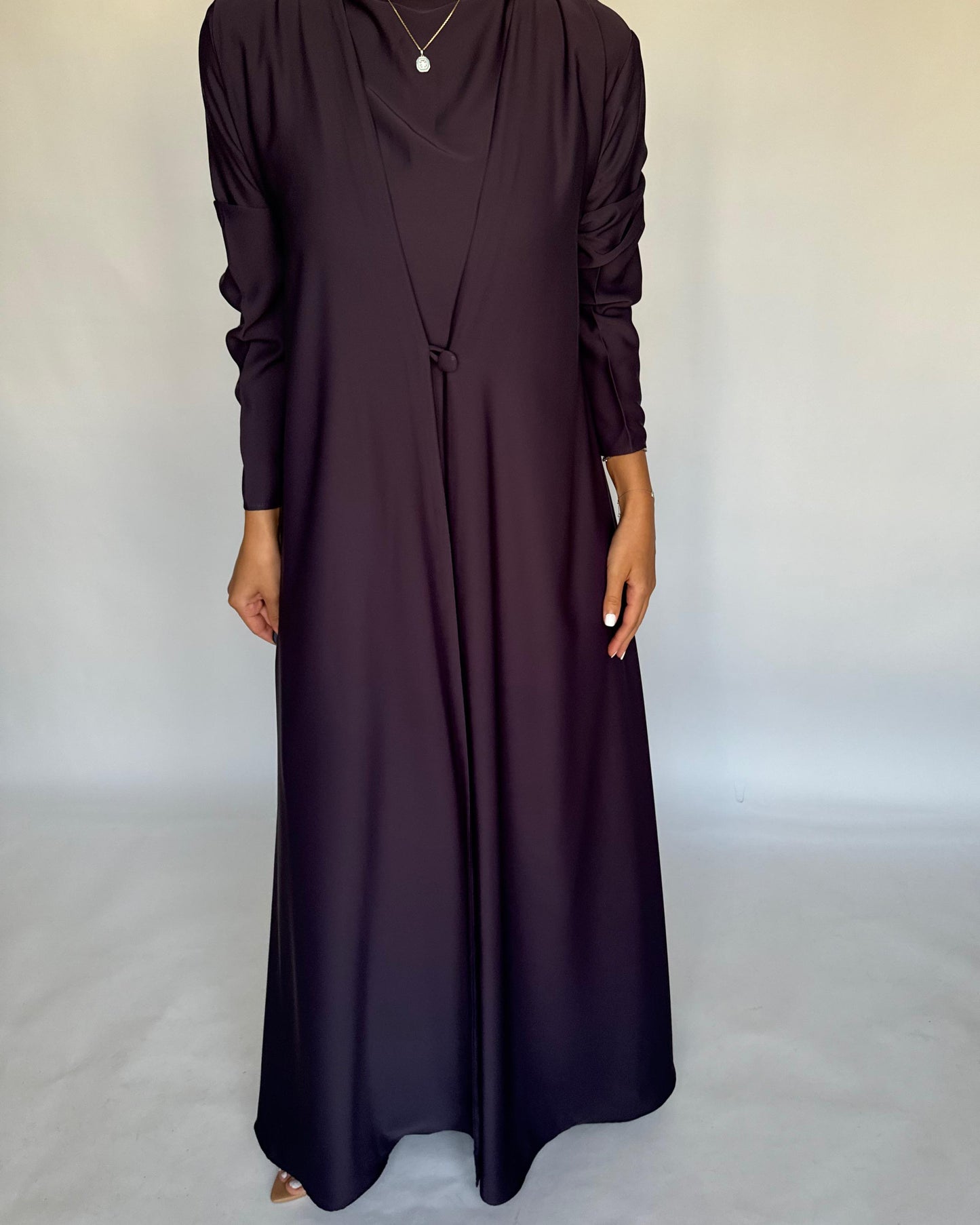 A415 - Dark Purple Daily Summery Abaya, Dress & Shaila