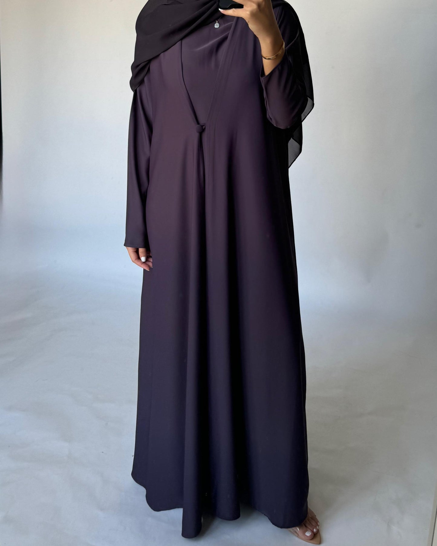 A415 - Dark Purple Daily Summery Abaya, Dress & Shaila