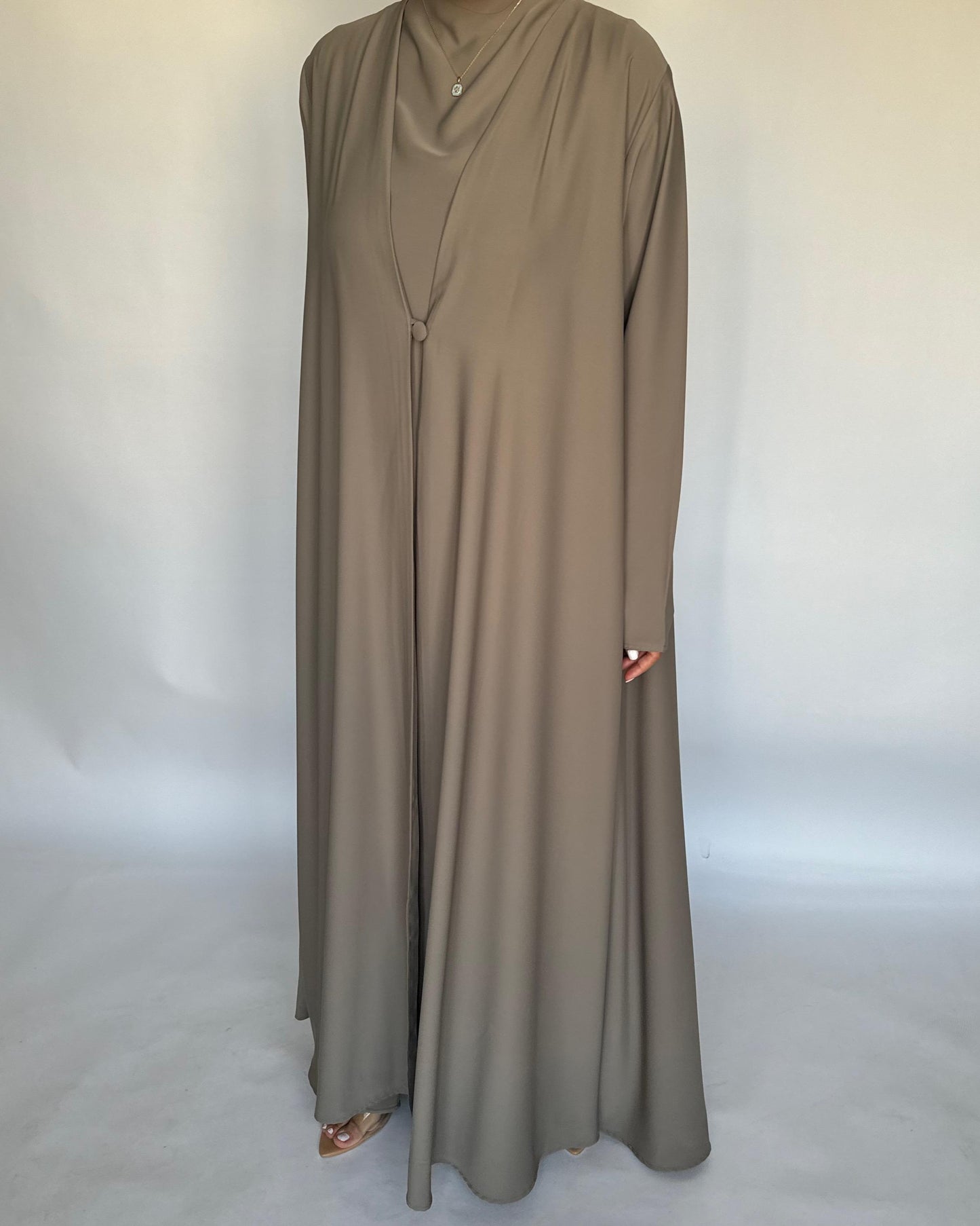 A414 - Khaki Daily Summery Abaya, Dress & Shaila