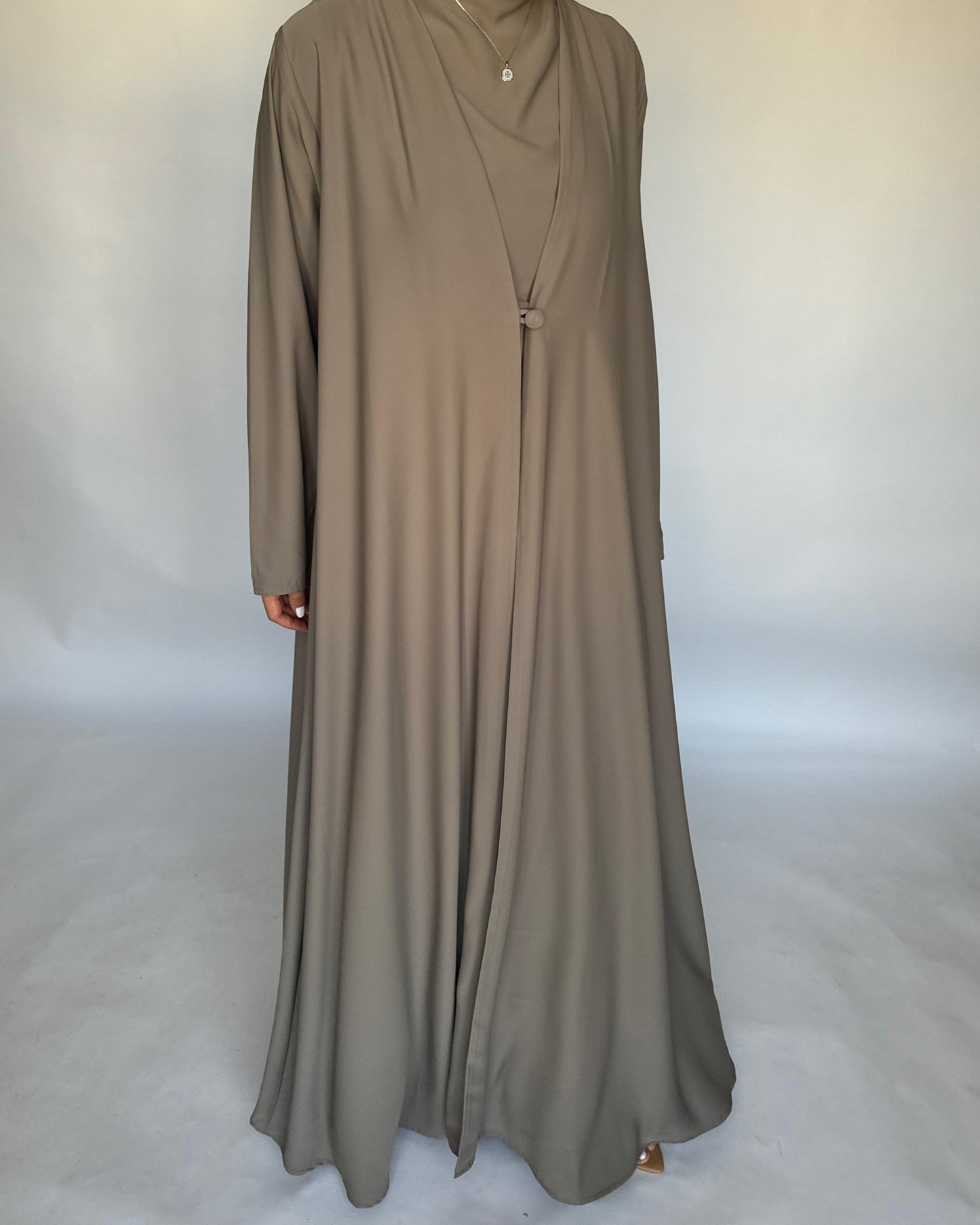 A414 - Khaki Daily Summery Abaya, Dress & Shaila