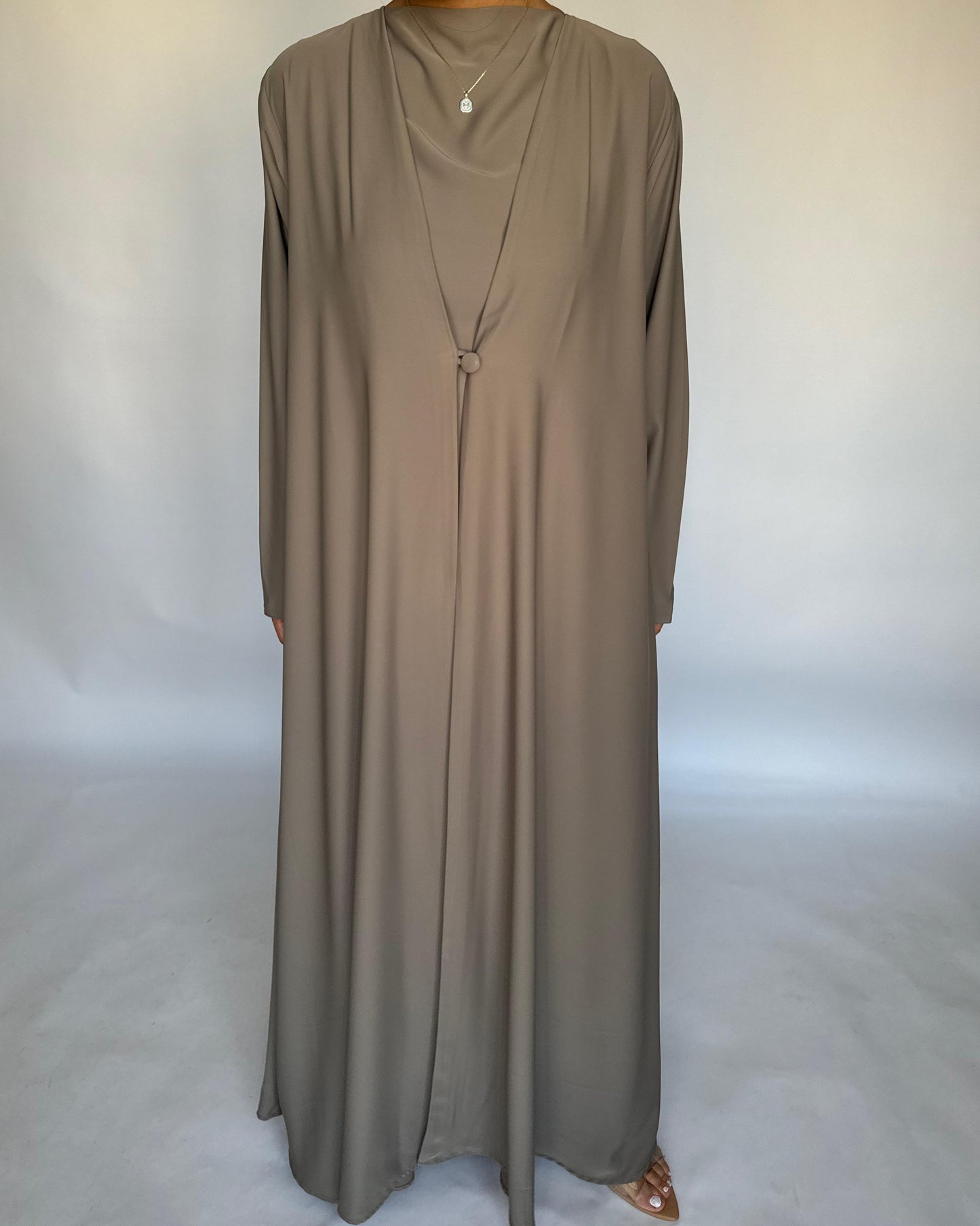 A414 - Khaki Daily Summery Abaya, Dress & Shaila