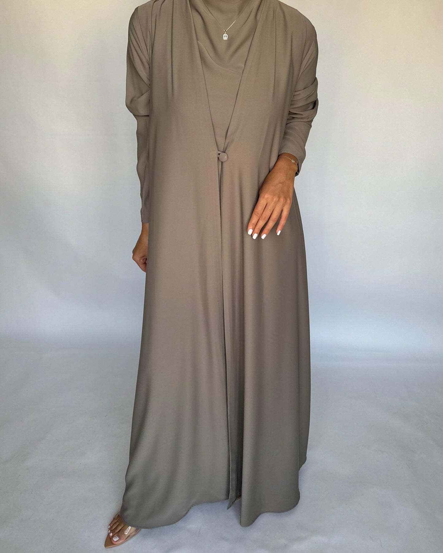 A414 - Khaki Daily Summery Abaya, Dress & Shaila