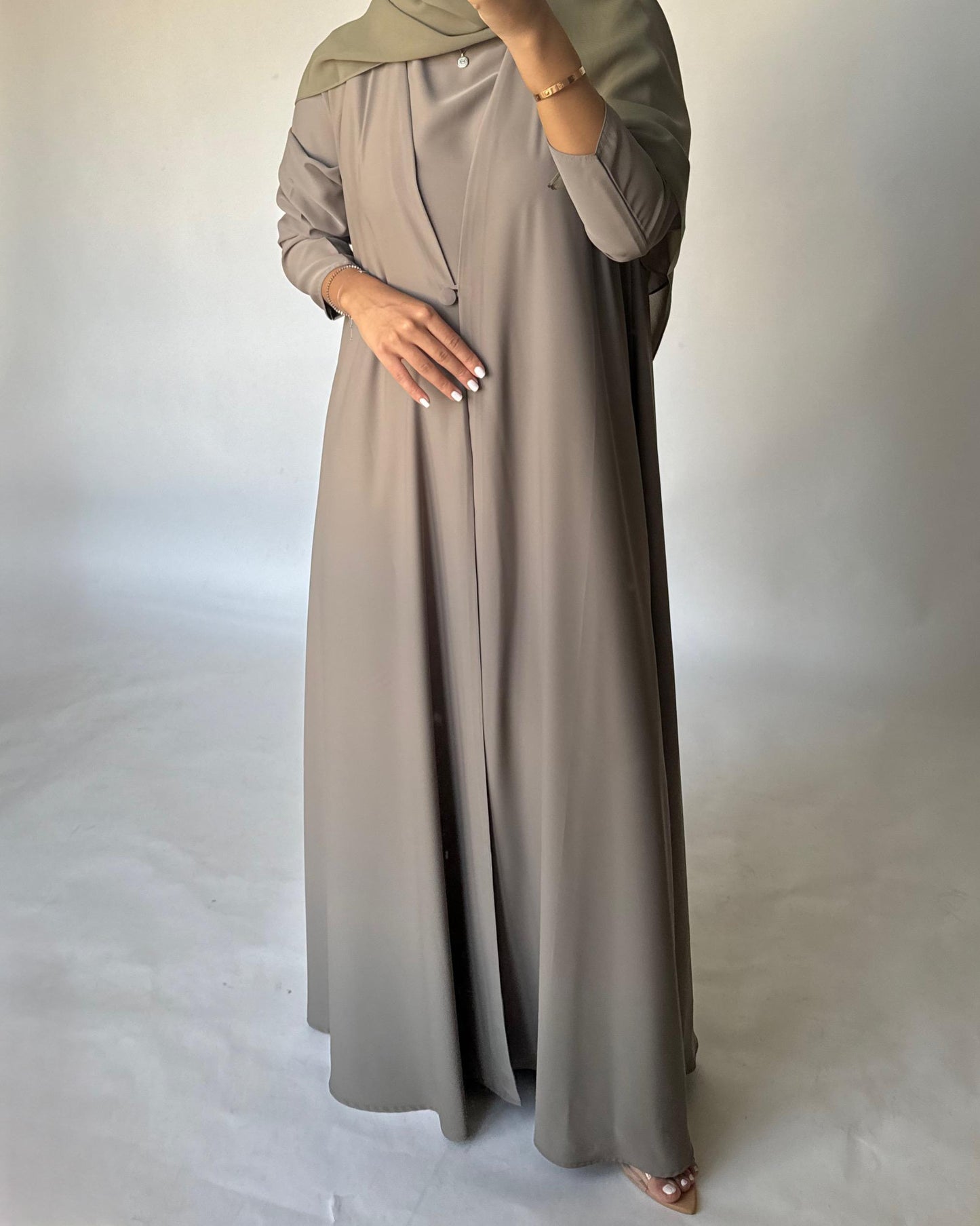 A414 - Khaki Daily Summery Abaya, Dress & Shaila