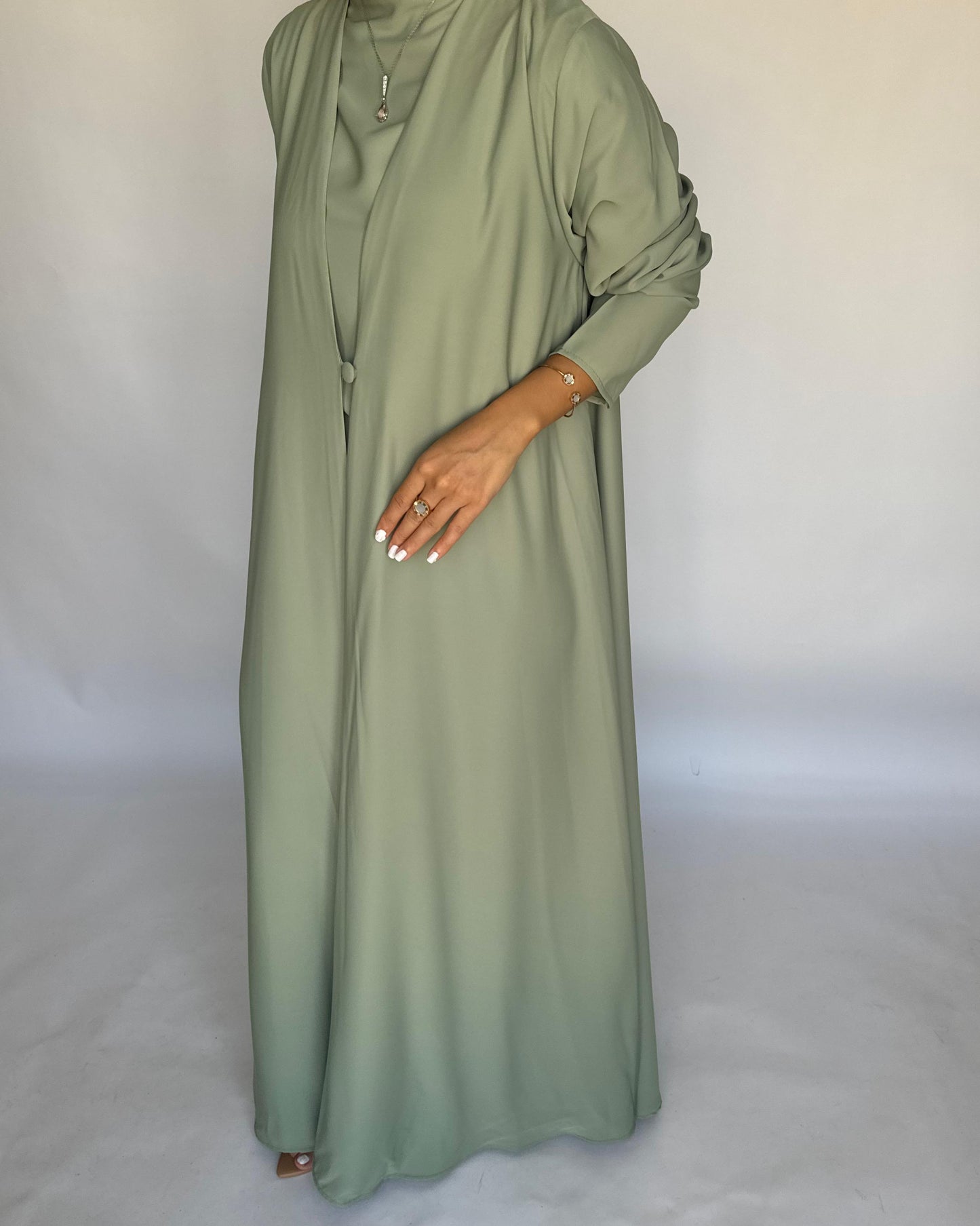 A417 - Mint Green Daily Summery Abaya, Dress & Shaila