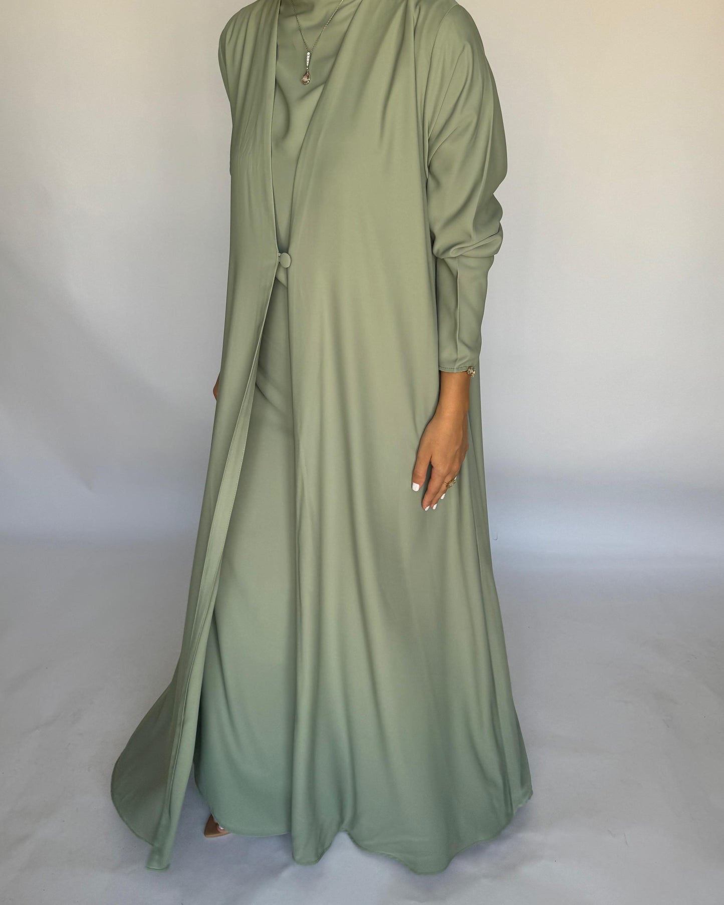 A417 - Mint Green Daily Summery Abaya, Dress & Shaila