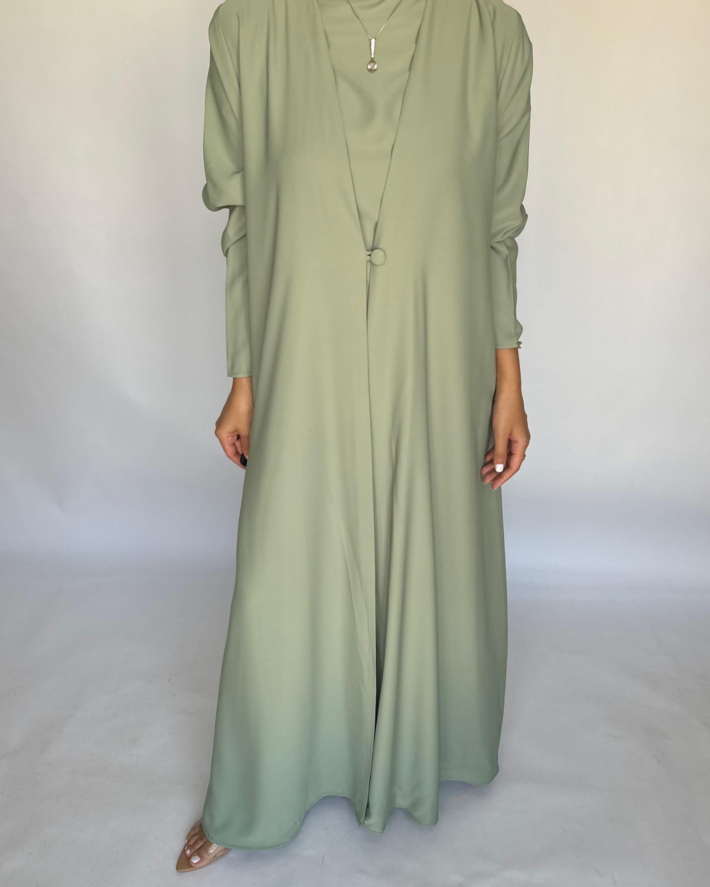 A417 - Mint Green Daily Summery Abaya, Dress & Shaila