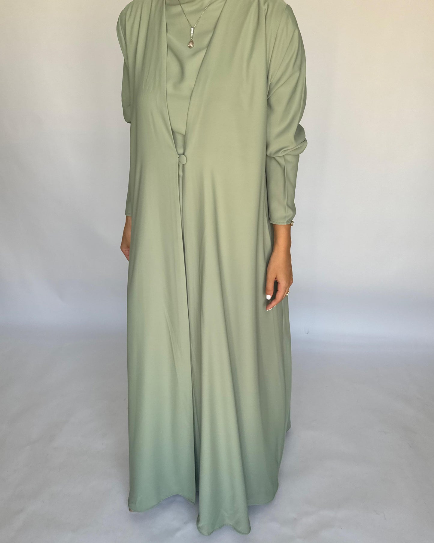 A417 - Mint Green Daily Summery Abaya, Dress & Shaila