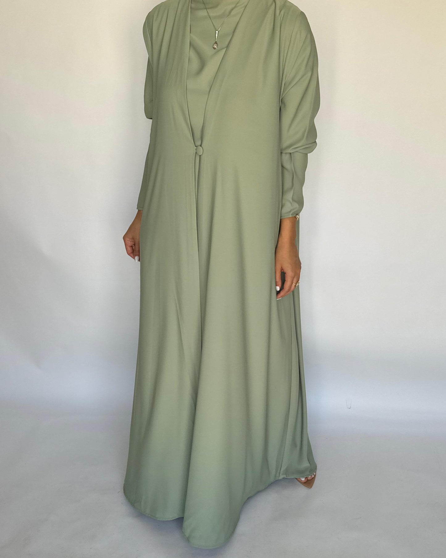 A417 - Mint Green Daily Summery Abaya, Dress & Shaila