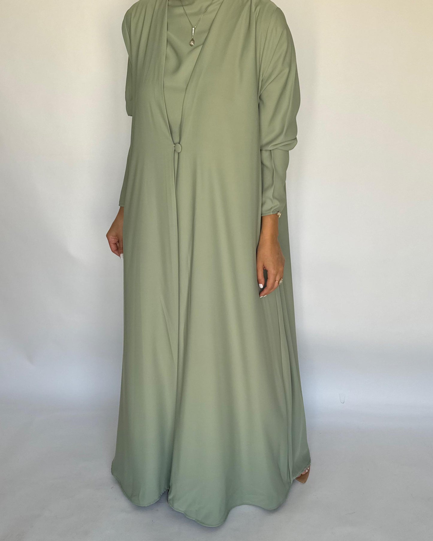 A417 - Mint Green Daily Summery Abaya, Dress & Shaila