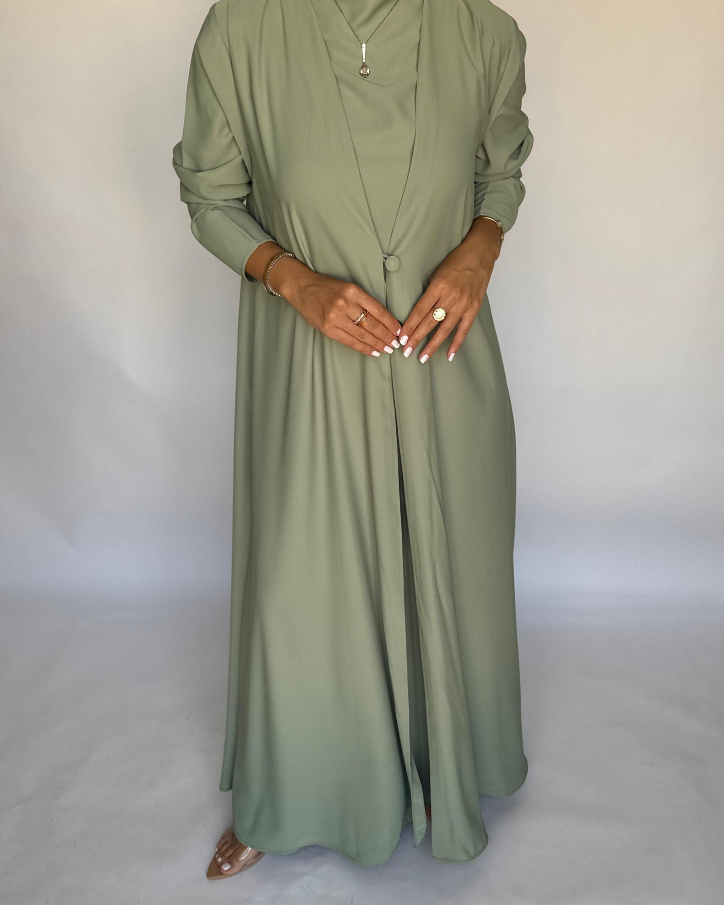 A417 - Mint Green Daily Summery Abaya, Dress & Shaila