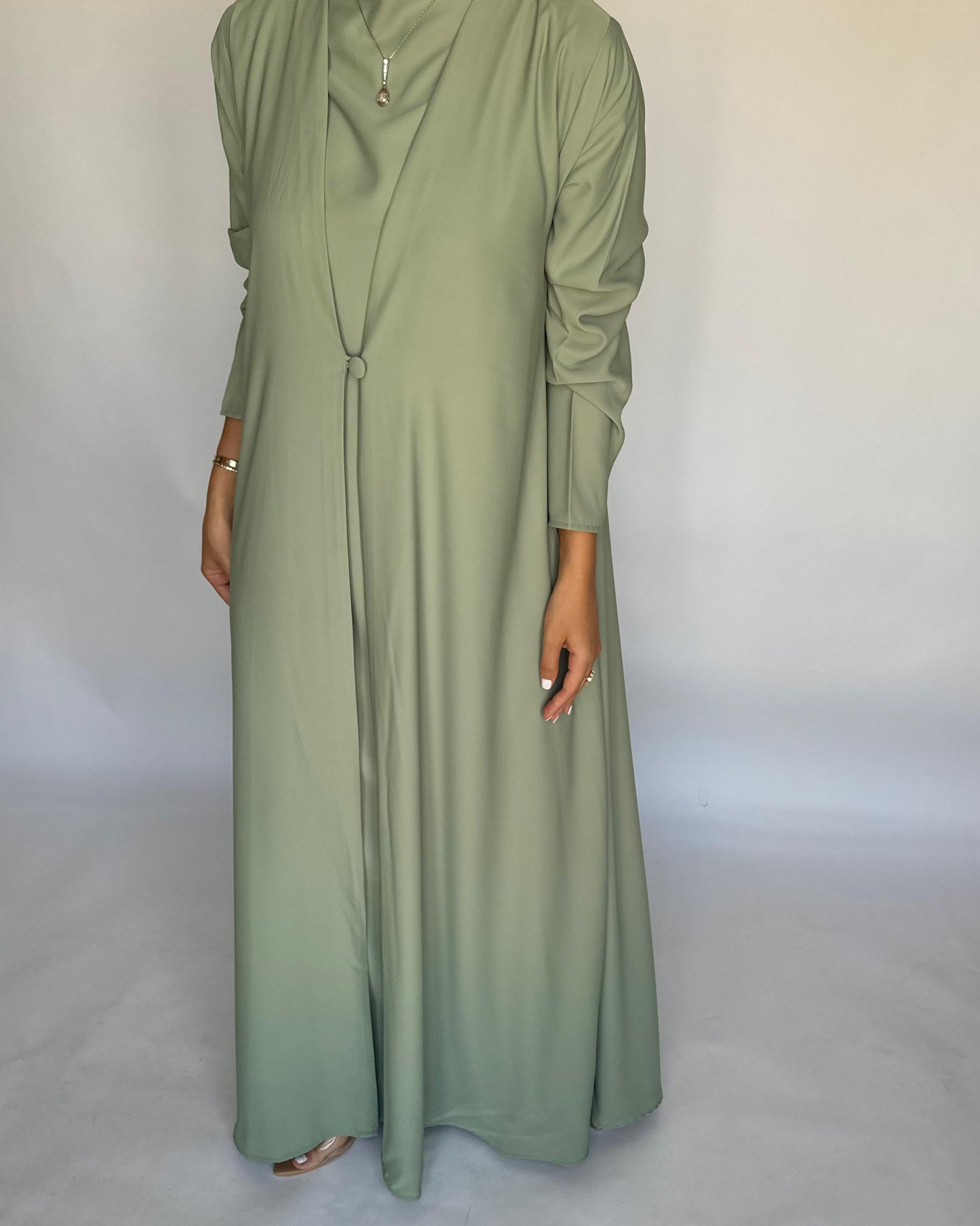 A417 - Mint Green Daily Summery Abaya, Dress & Shaila