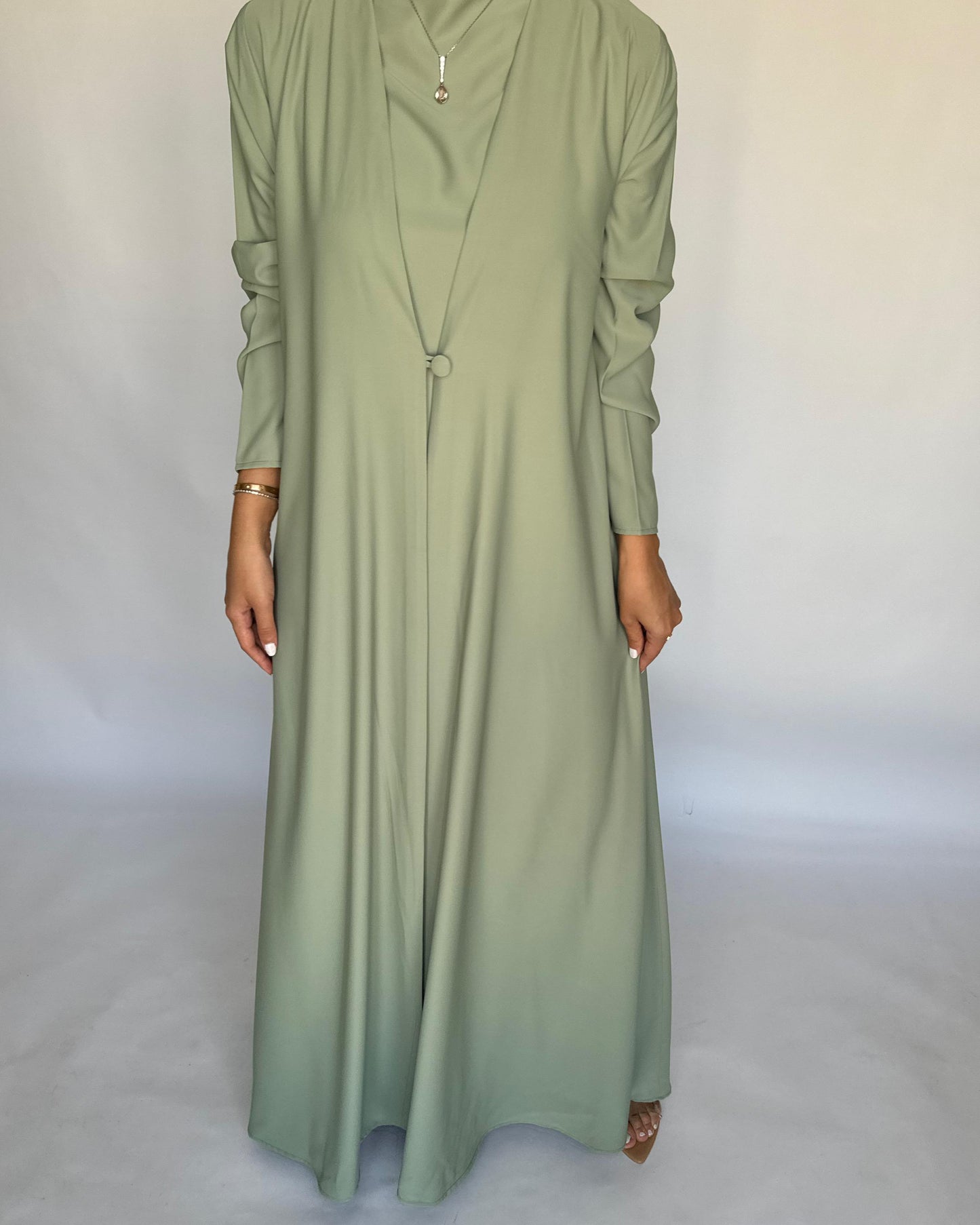 A417 - Mint Green Daily Summery Abaya, Dress & Shaila