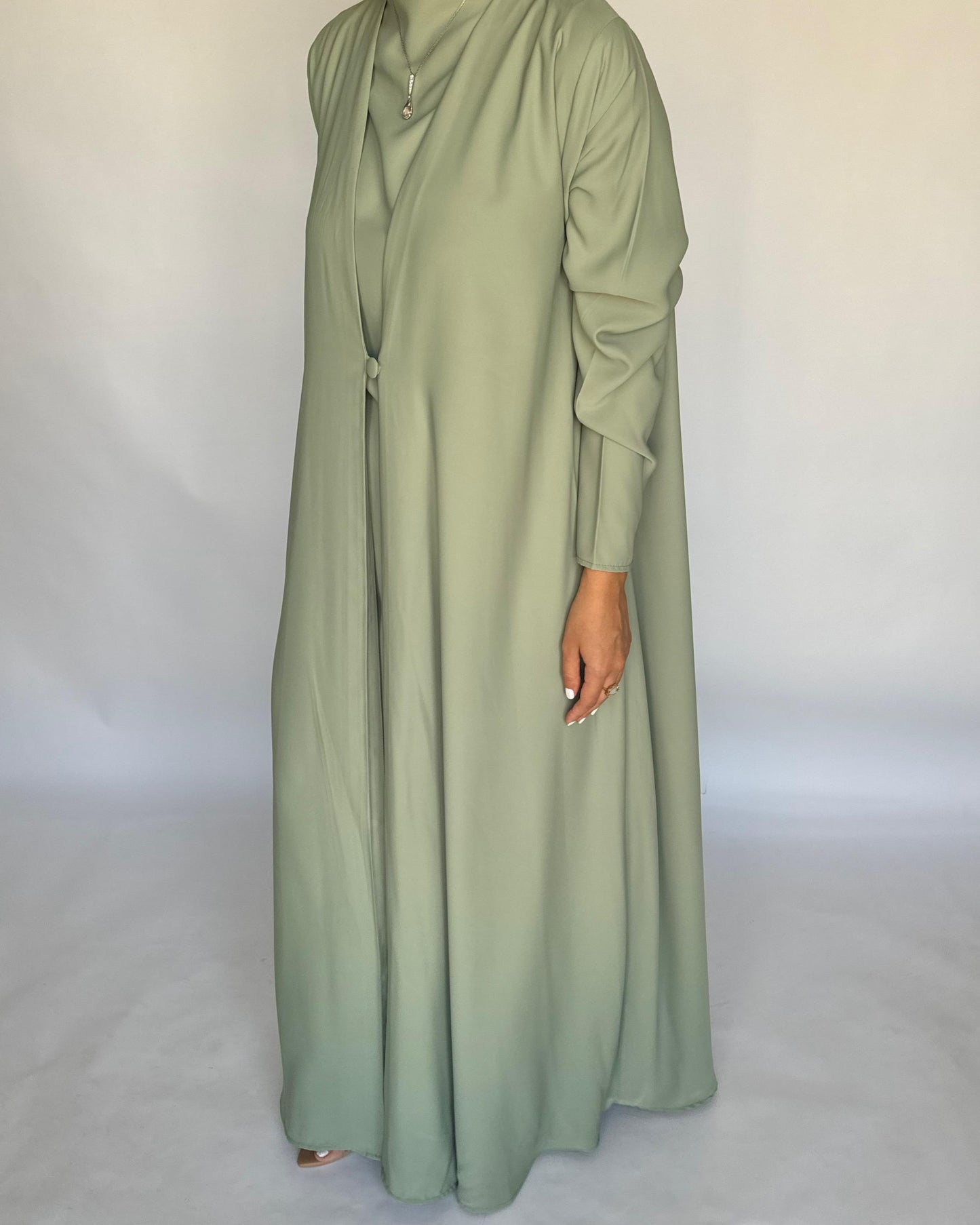 A417 - Mint Green Daily Summery Abaya, Dress & Shaila