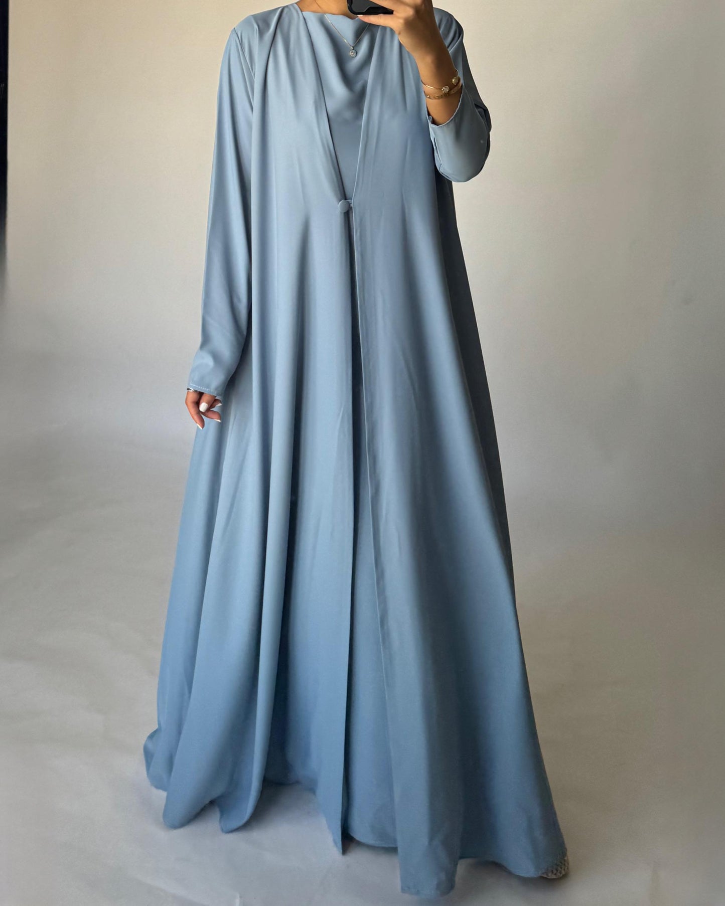 A411 - Baby Blue Daily Summery Abaya, Dress & Shaila