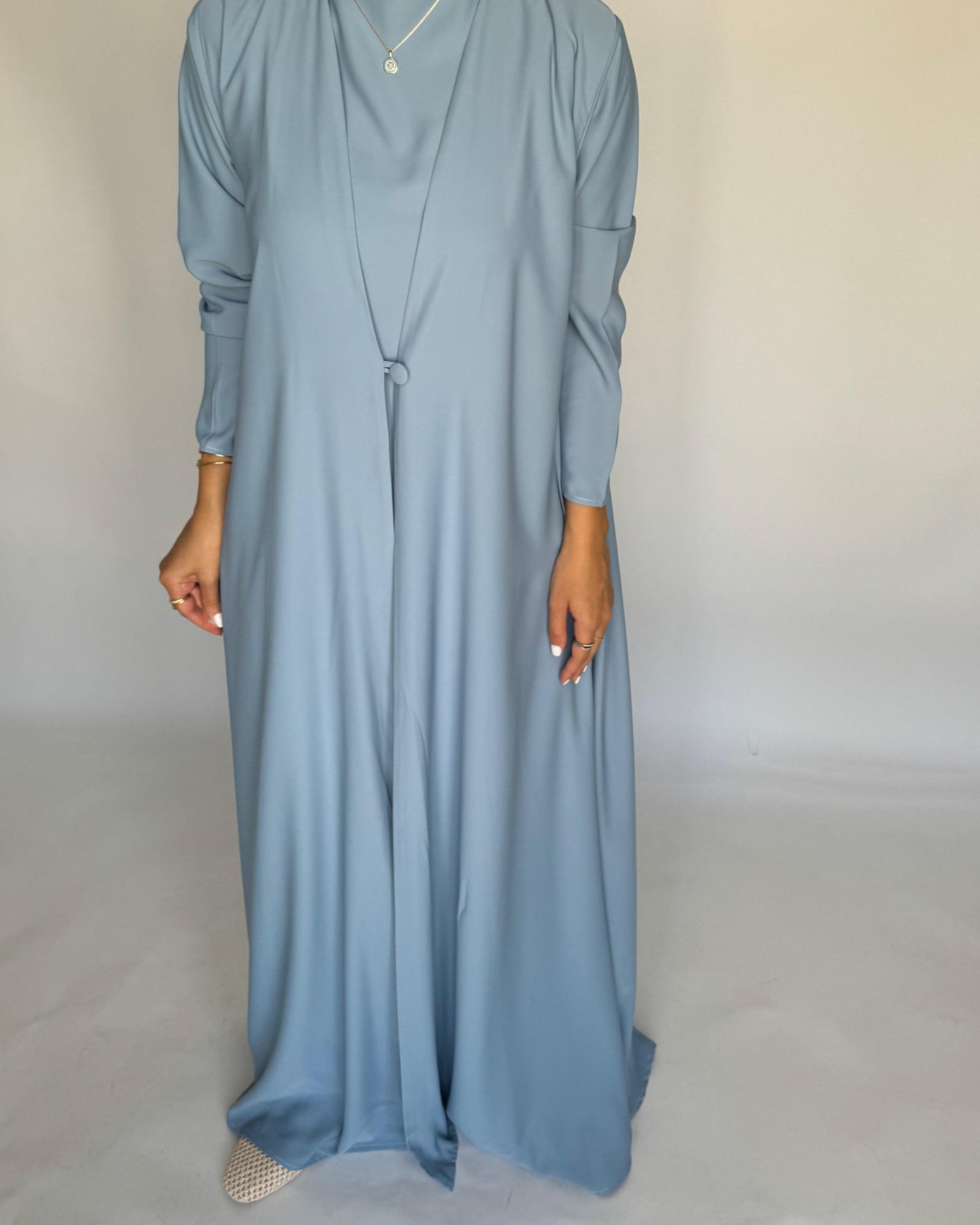 A411 - Baby Blue Daily Summery Abaya, Dress & Shaila