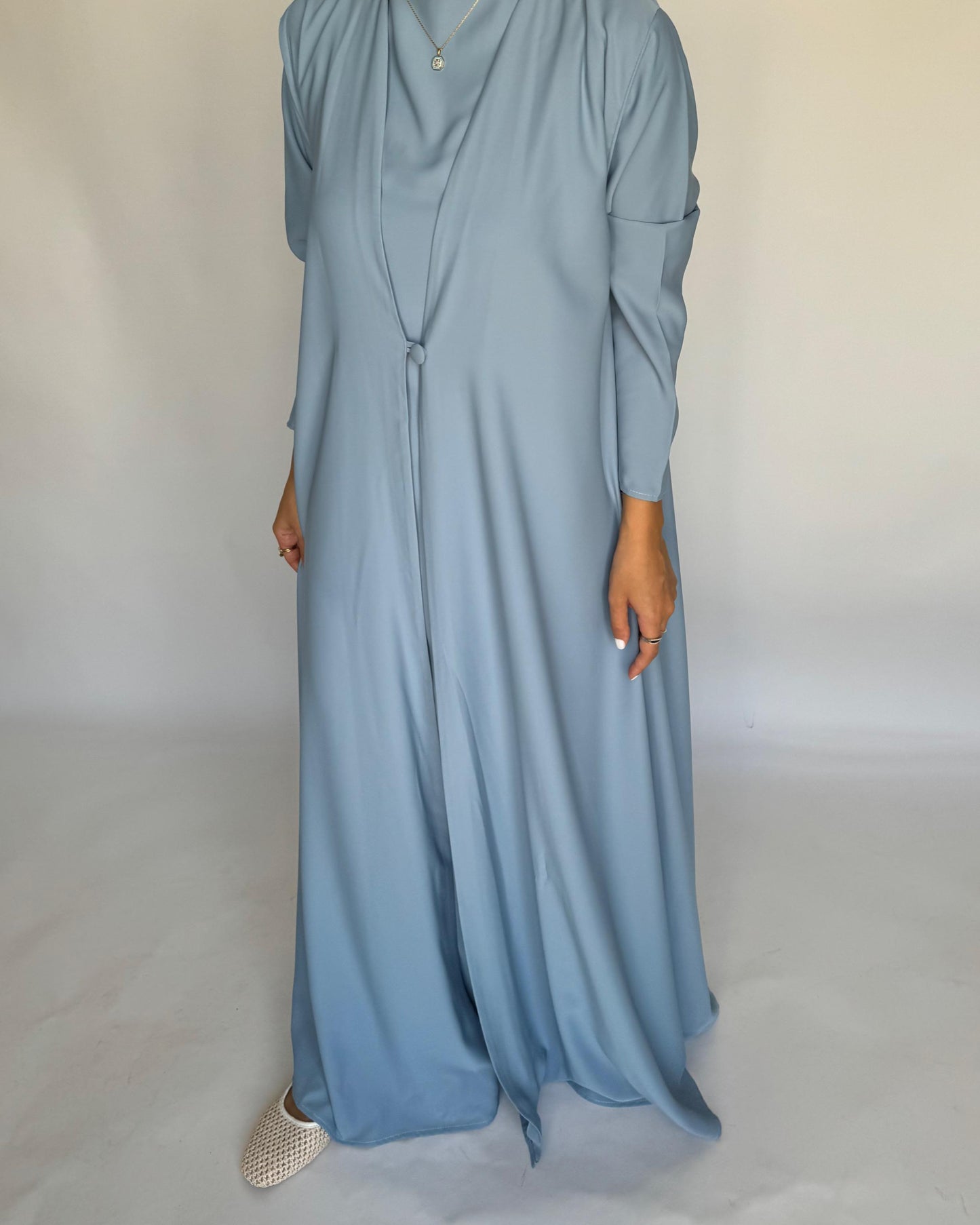 A411 - Baby Blue Daily Summery Abaya, Dress & Shaila