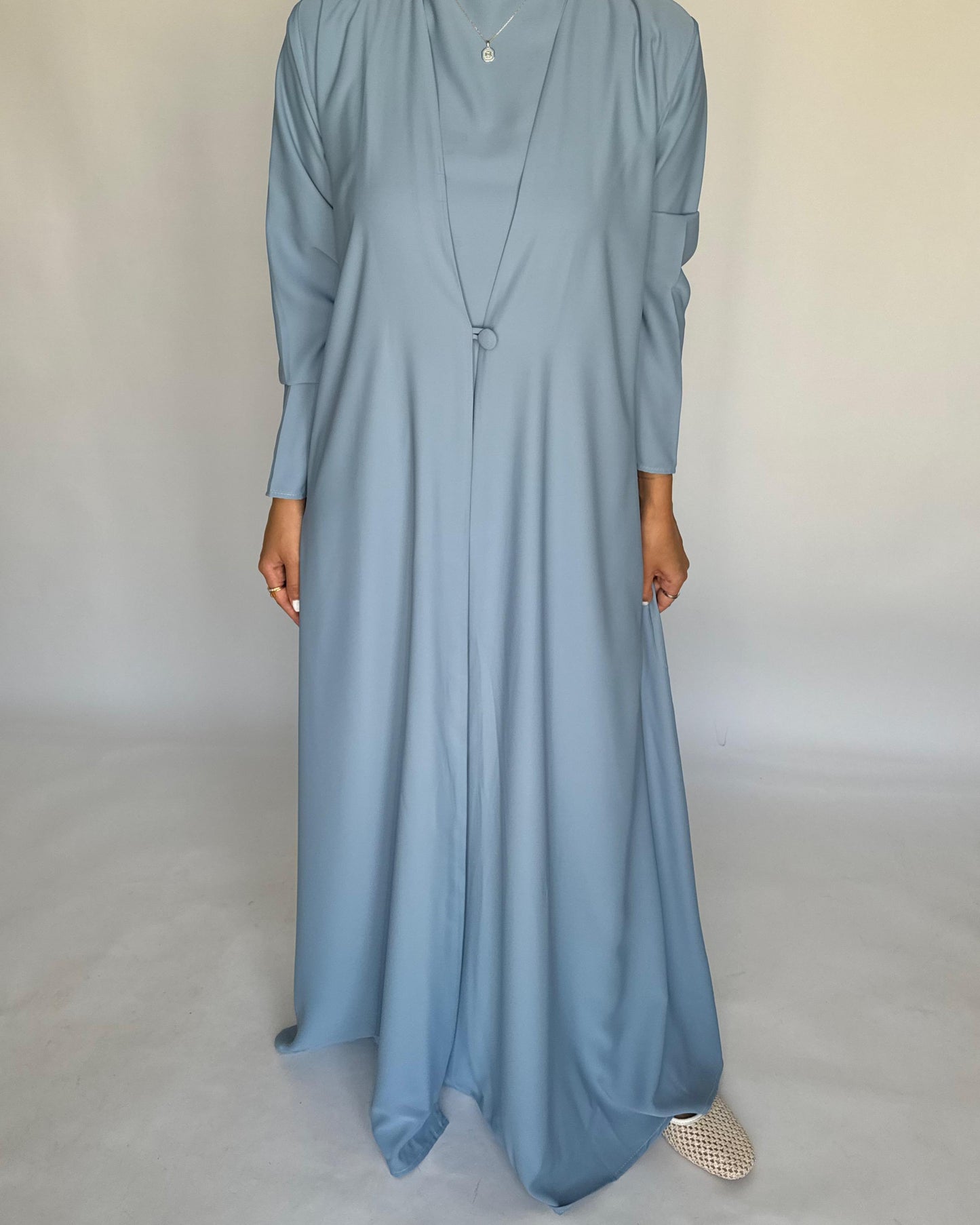 A411 - Baby Blue Daily Summery Abaya, Dress & Shaila