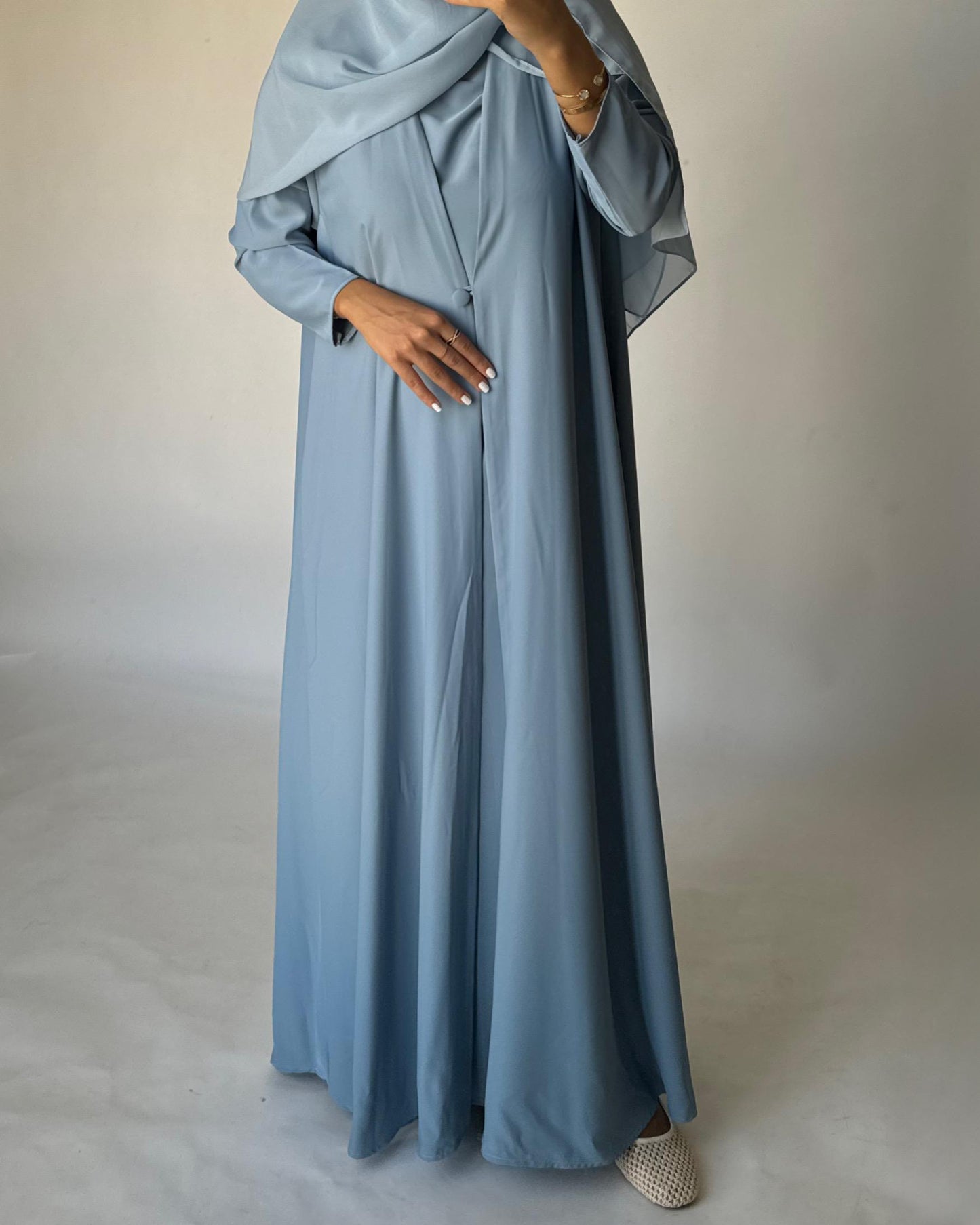 A411 - Baby Blue Daily Summery Abaya, Dress & Shaila