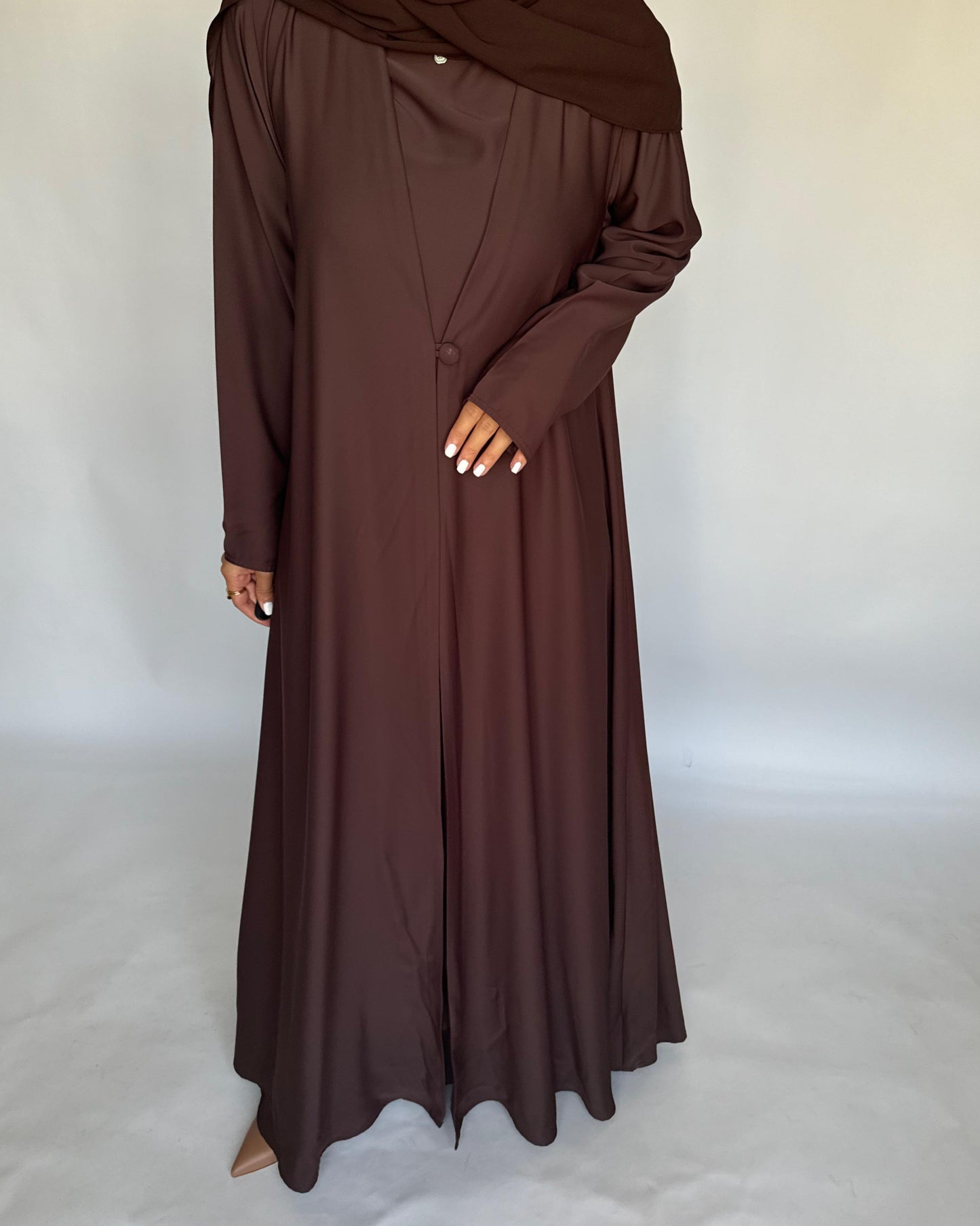 A407 - Chocolate Brown Daily Summery Abaya, Dress & Shaila