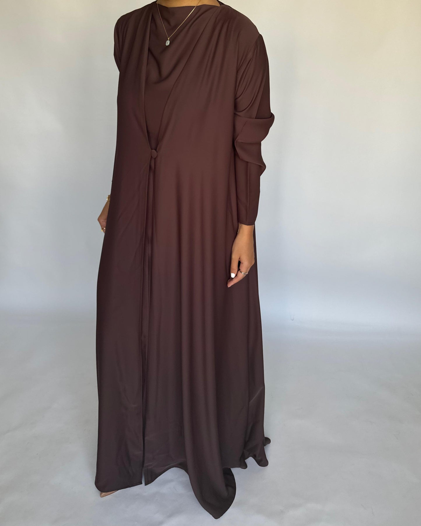 A407 - Chocolate Brown Daily Summery Abaya, Dress & Shaila