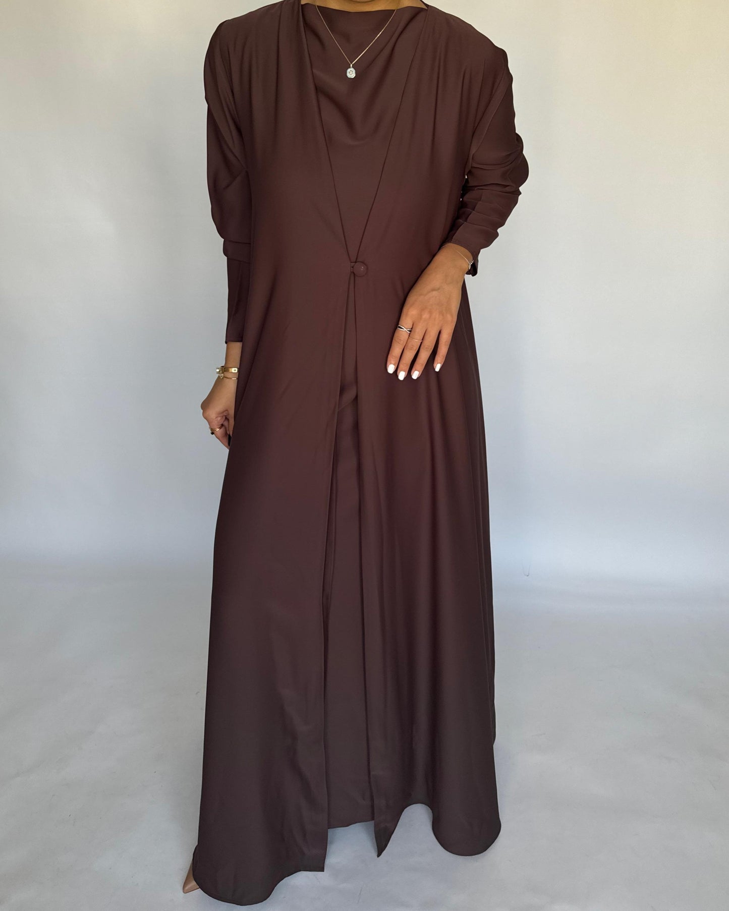 A407 - Chocolate Brown Daily Summery Abaya, Dress & Shaila