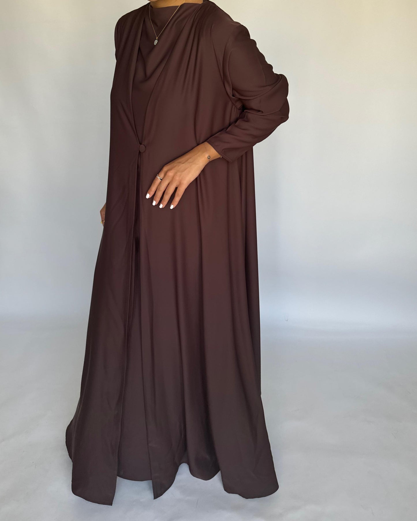 A407 - Chocolate Brown Daily Summery Abaya, Dress & Shaila