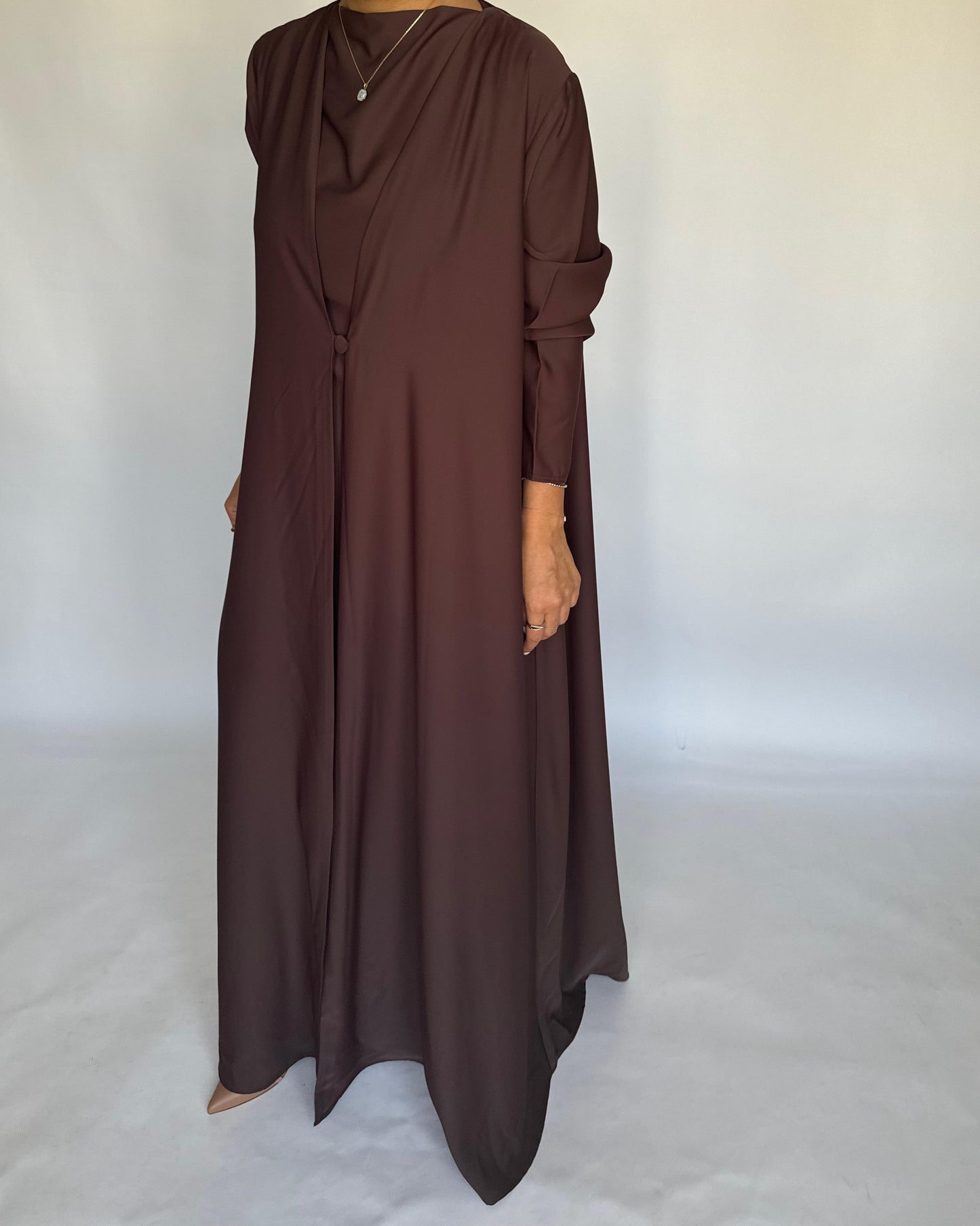 A407 - Chocolate Brown Daily Summery Abaya, Dress & Shaila