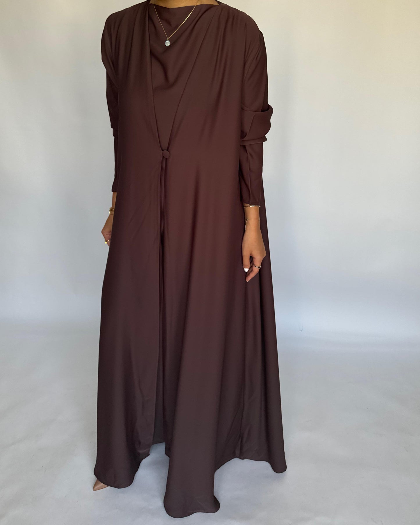 A407 - Chocolate Brown Daily Summery Abaya, Dress & Shaila