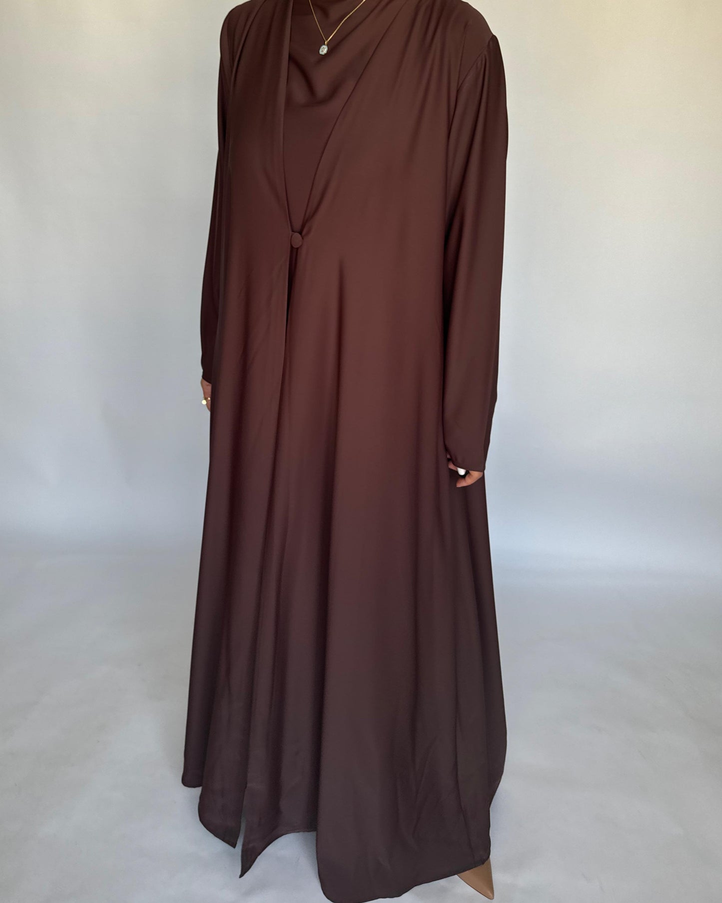 A407 - Chocolate Brown Daily Summery Abaya, Dress & Shaila