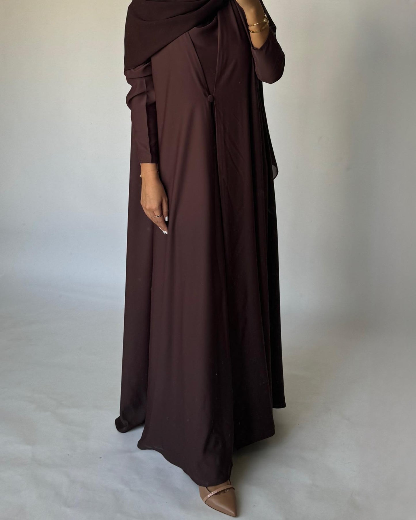 A407 - Chocolate Brown Daily Summery Abaya, Dress & Shaila