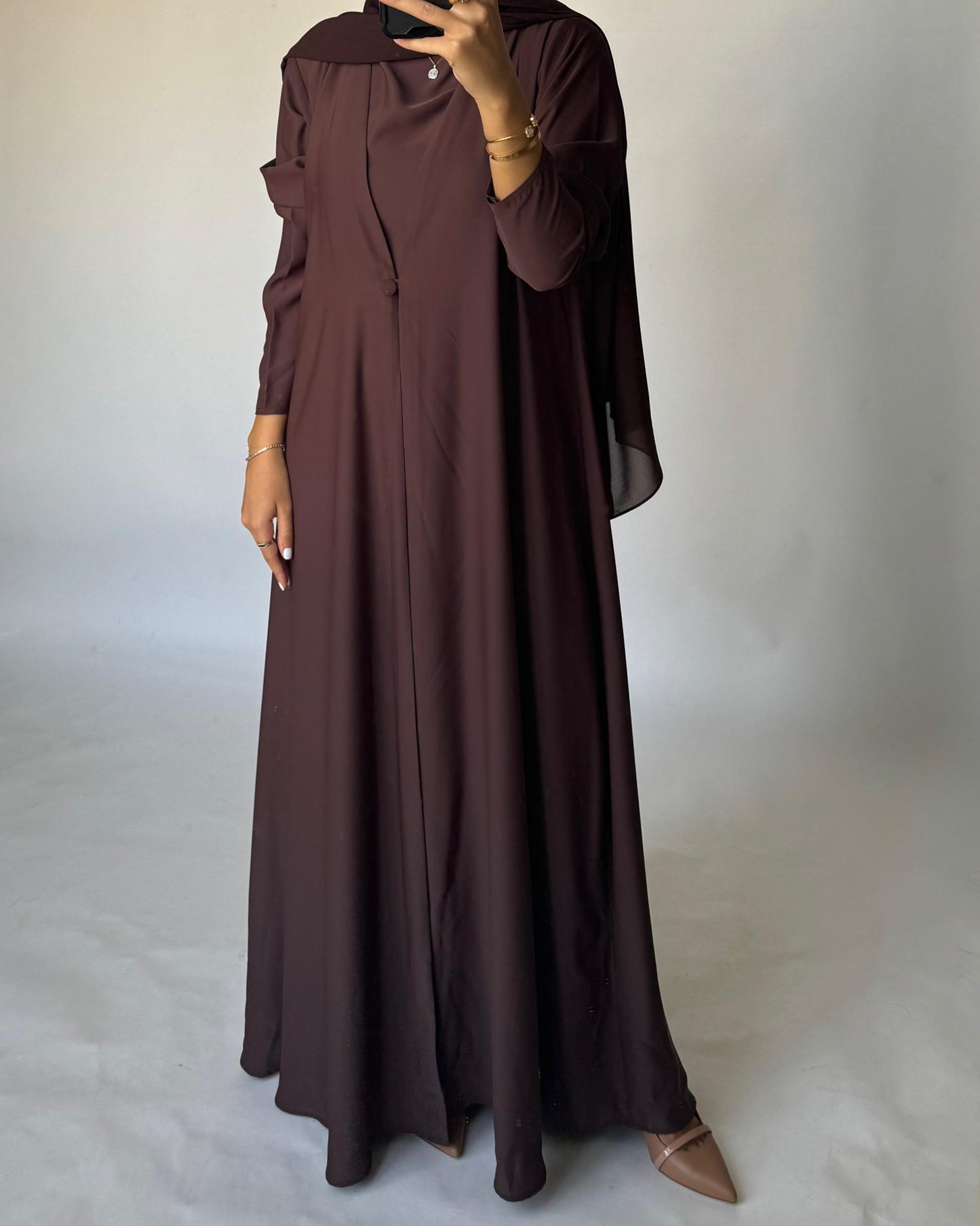 A407 - Chocolate Brown Daily Summery Abaya, Dress & Shaila