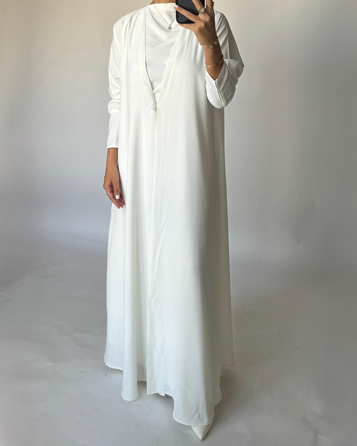 A409 - Off-White Daily Summery Abaya, Dress & Shaila