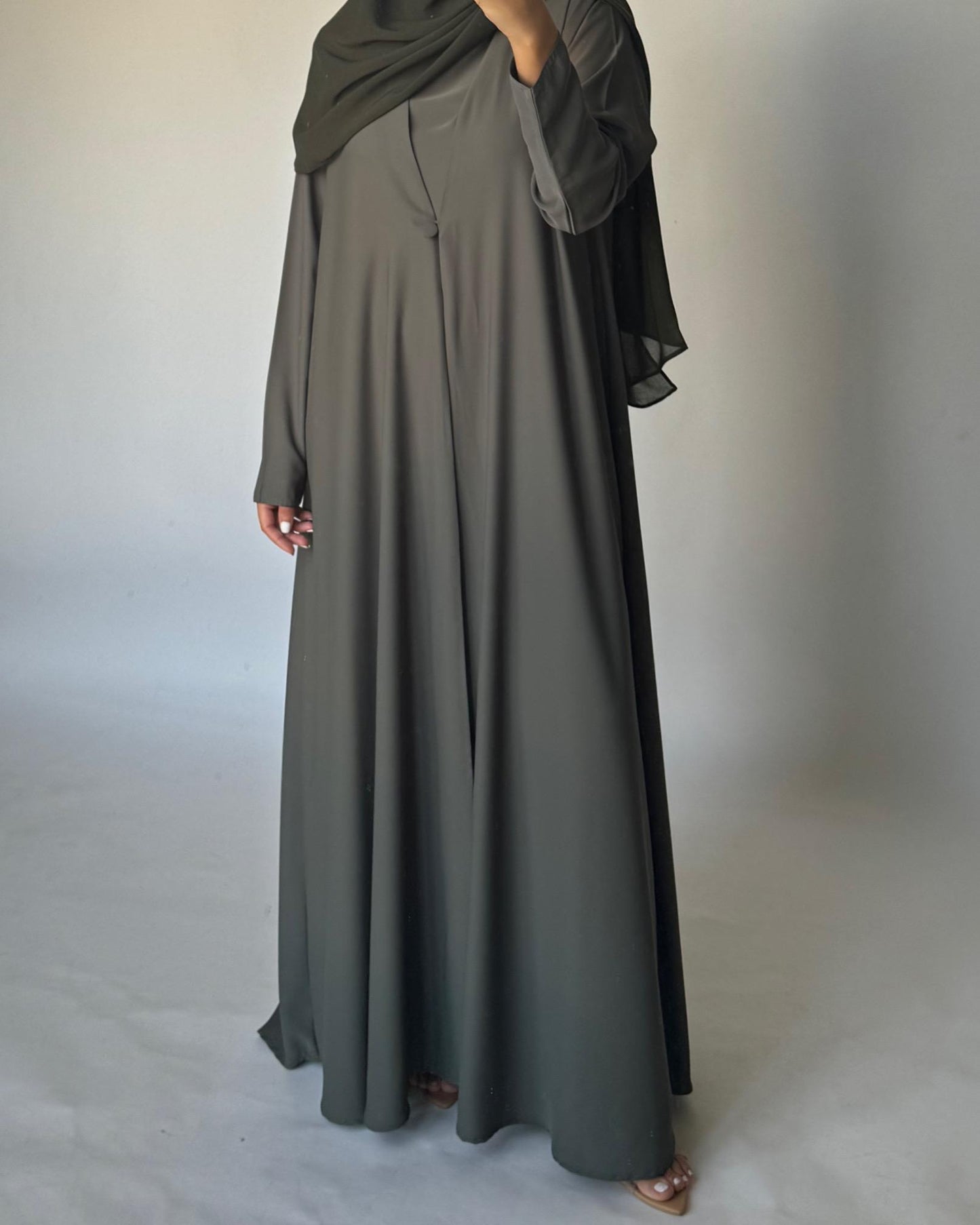 A408 - Olive Green Daily Summery Abaya, Dress & Shaila