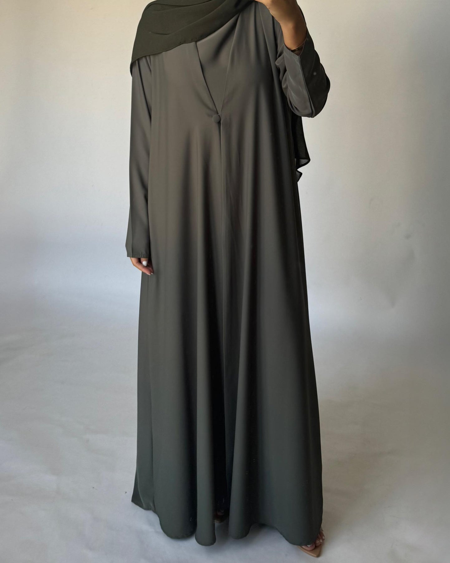 A408 - Olive Green Daily Summery Abaya, Dress & Shaila