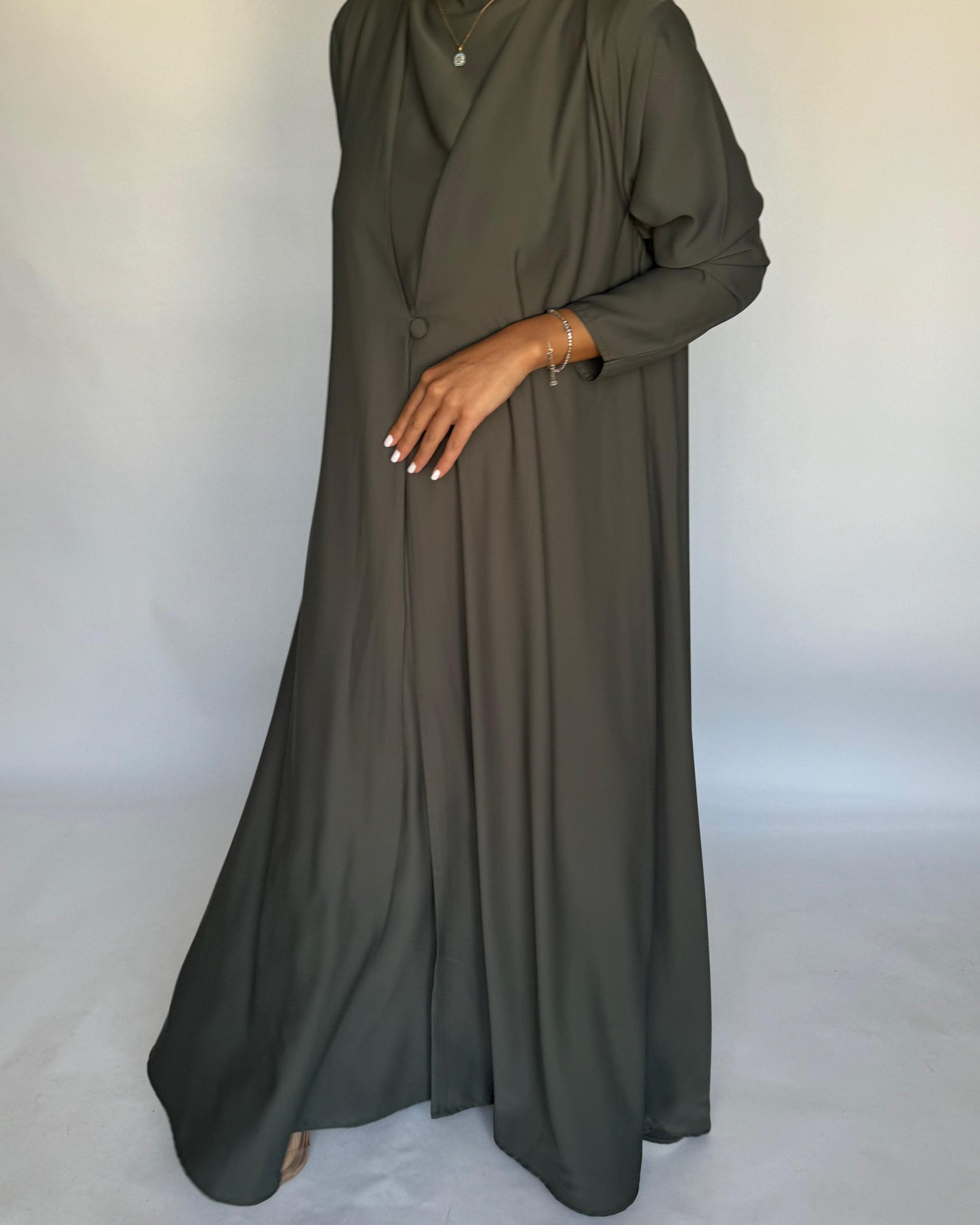 A408 - Olive Green Daily Summery Abaya, Dress & Shaila