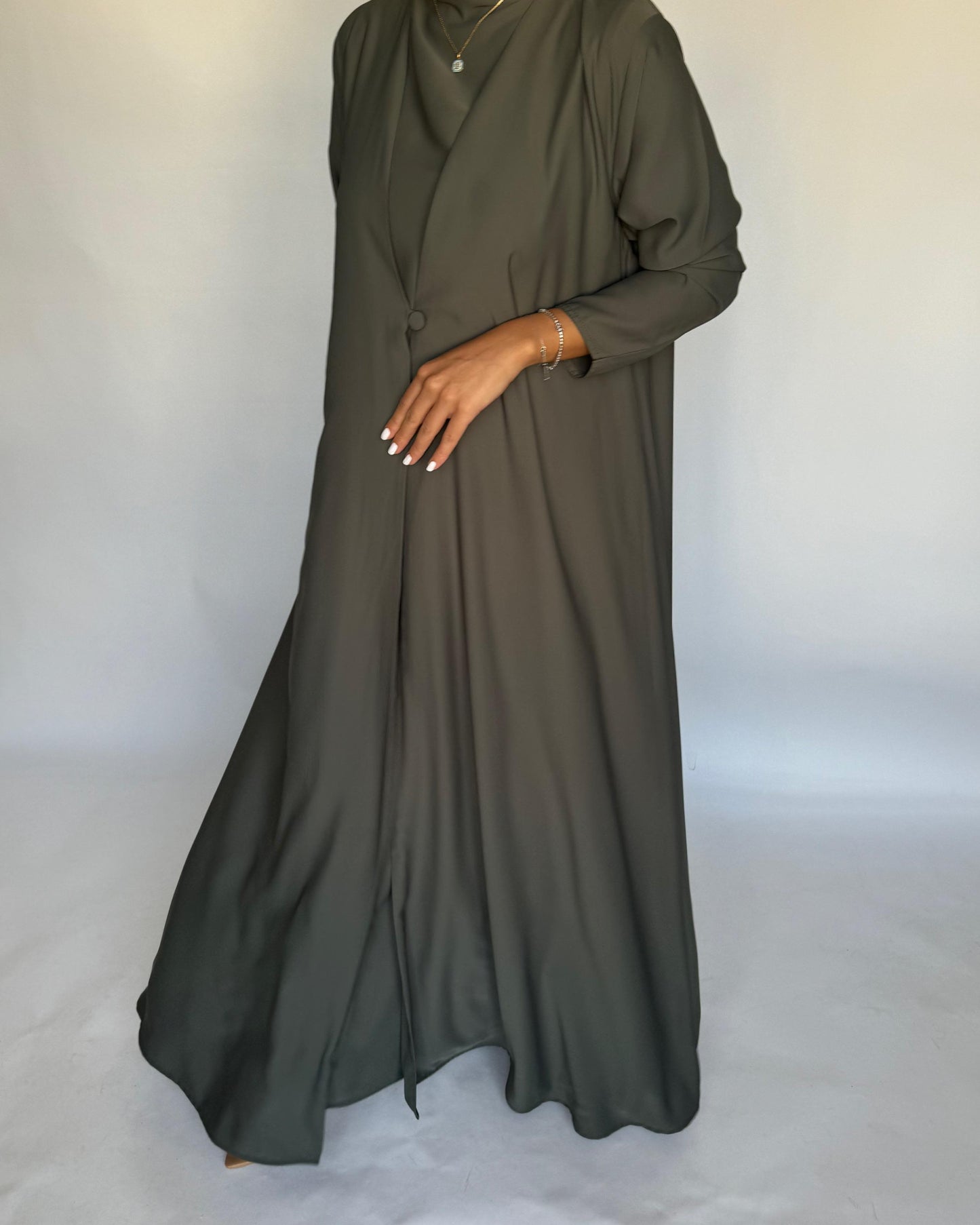 A408 - Olive Green Daily Summery Abaya, Dress & Shaila
