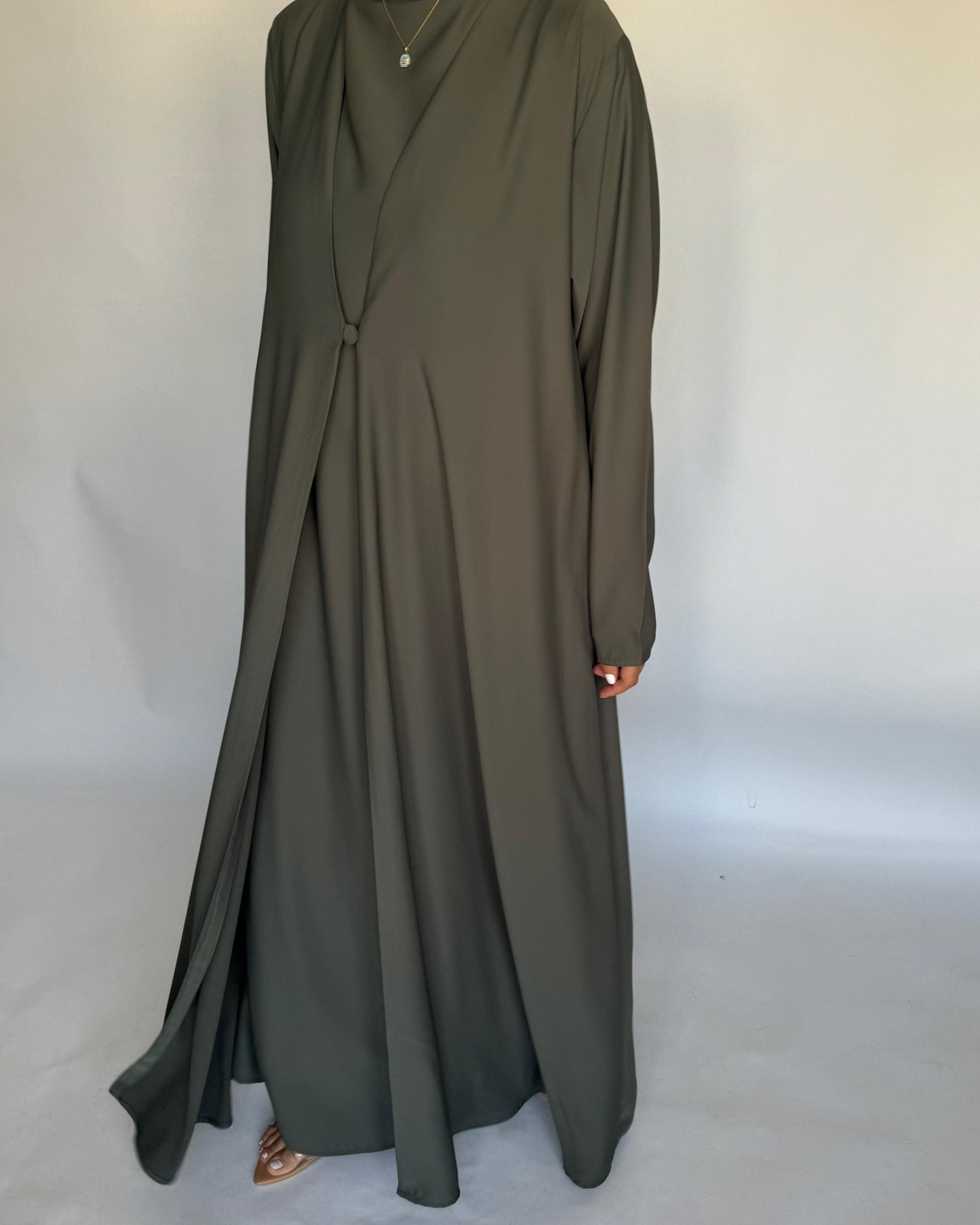 A408 - Olive Green Daily Summery Abaya, Dress & Shaila