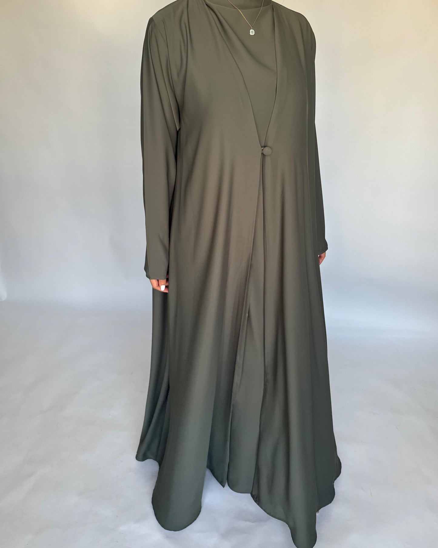 A408 - Olive Green Daily Summery Abaya, Dress & Shaila