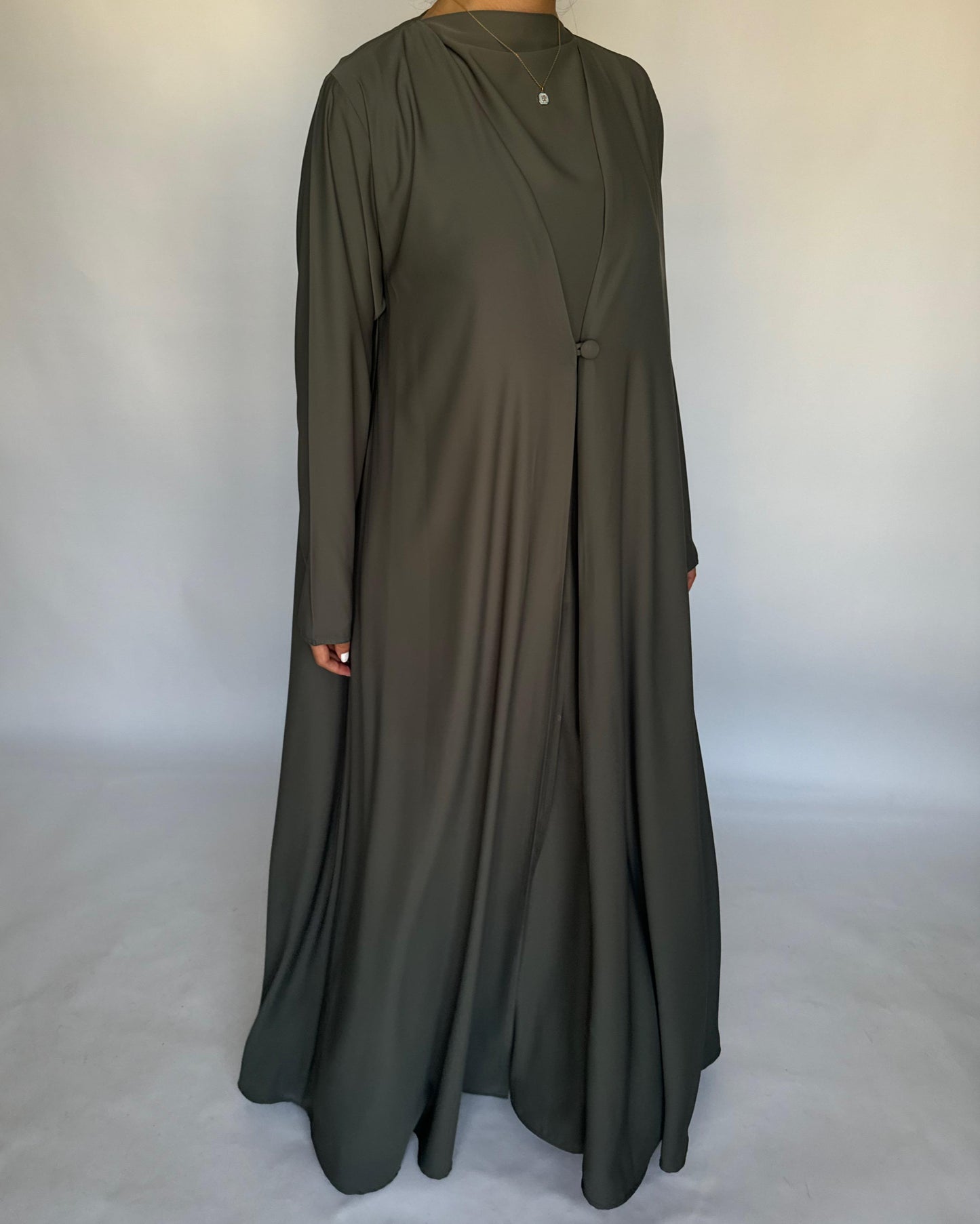 A408 - Olive Green Daily Summery Abaya, Dress & Shaila