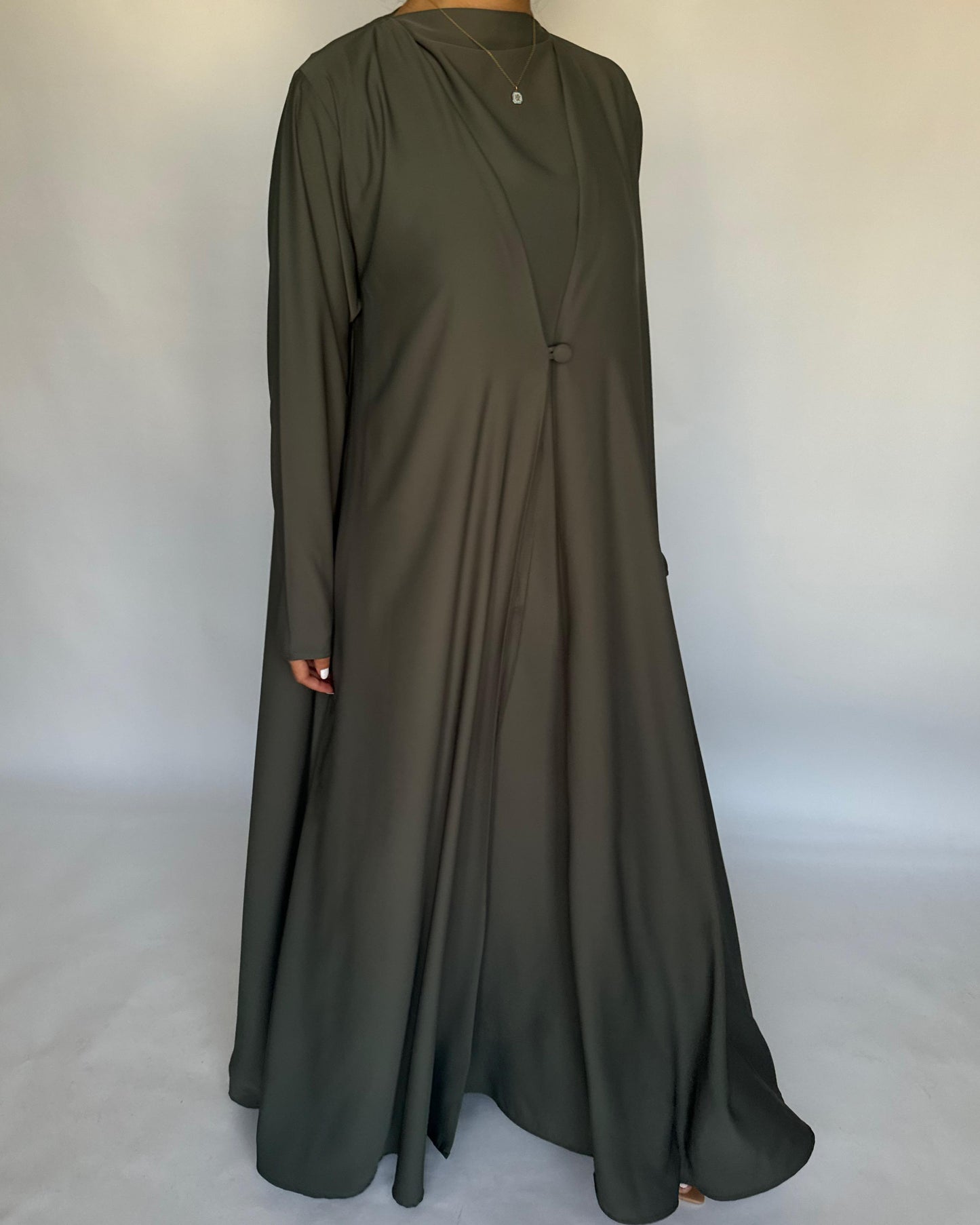 A408 - Olive Green Daily Summery Abaya, Dress & Shaila