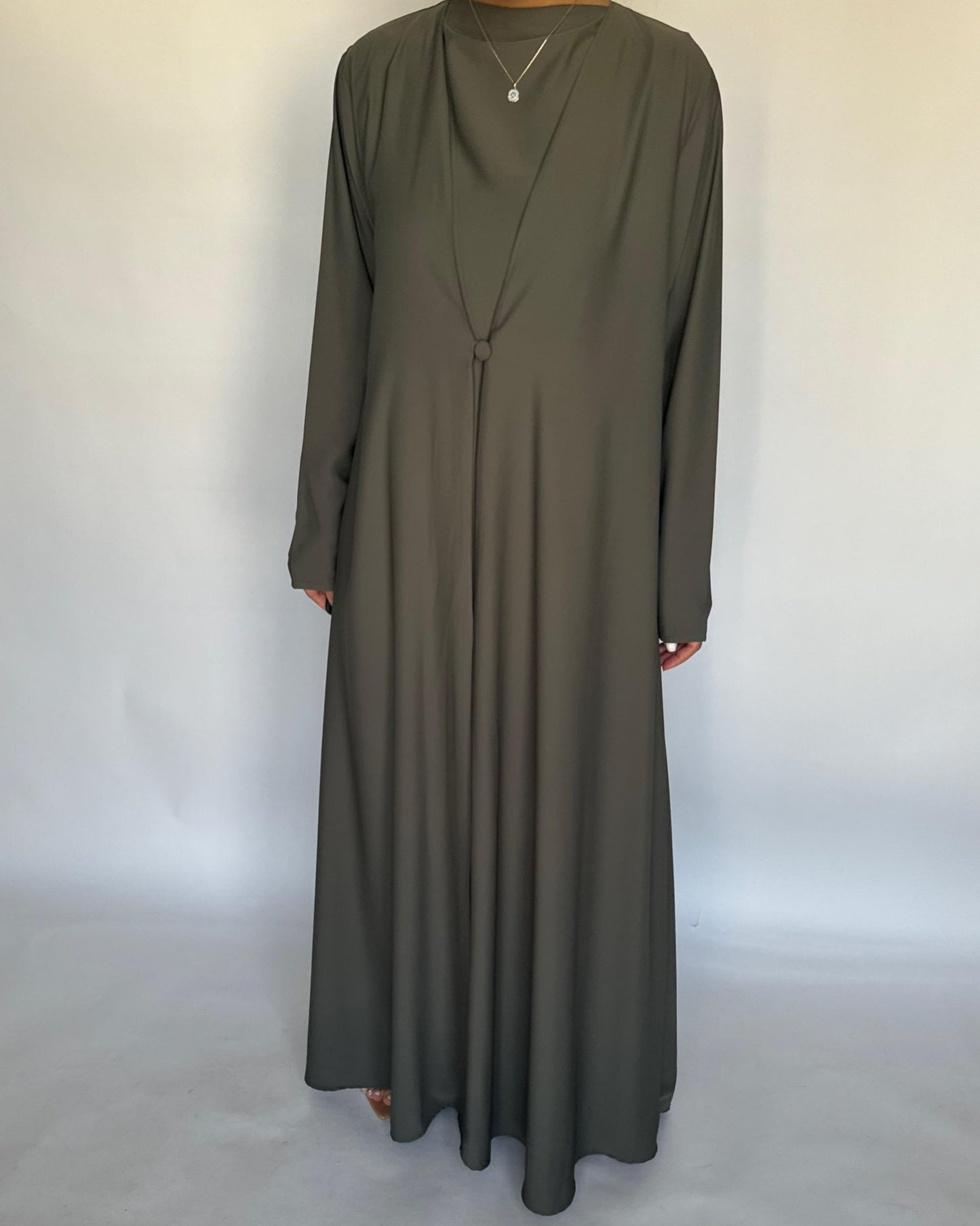 A408 - Olive Green Daily Summery Abaya, Dress & Shaila
