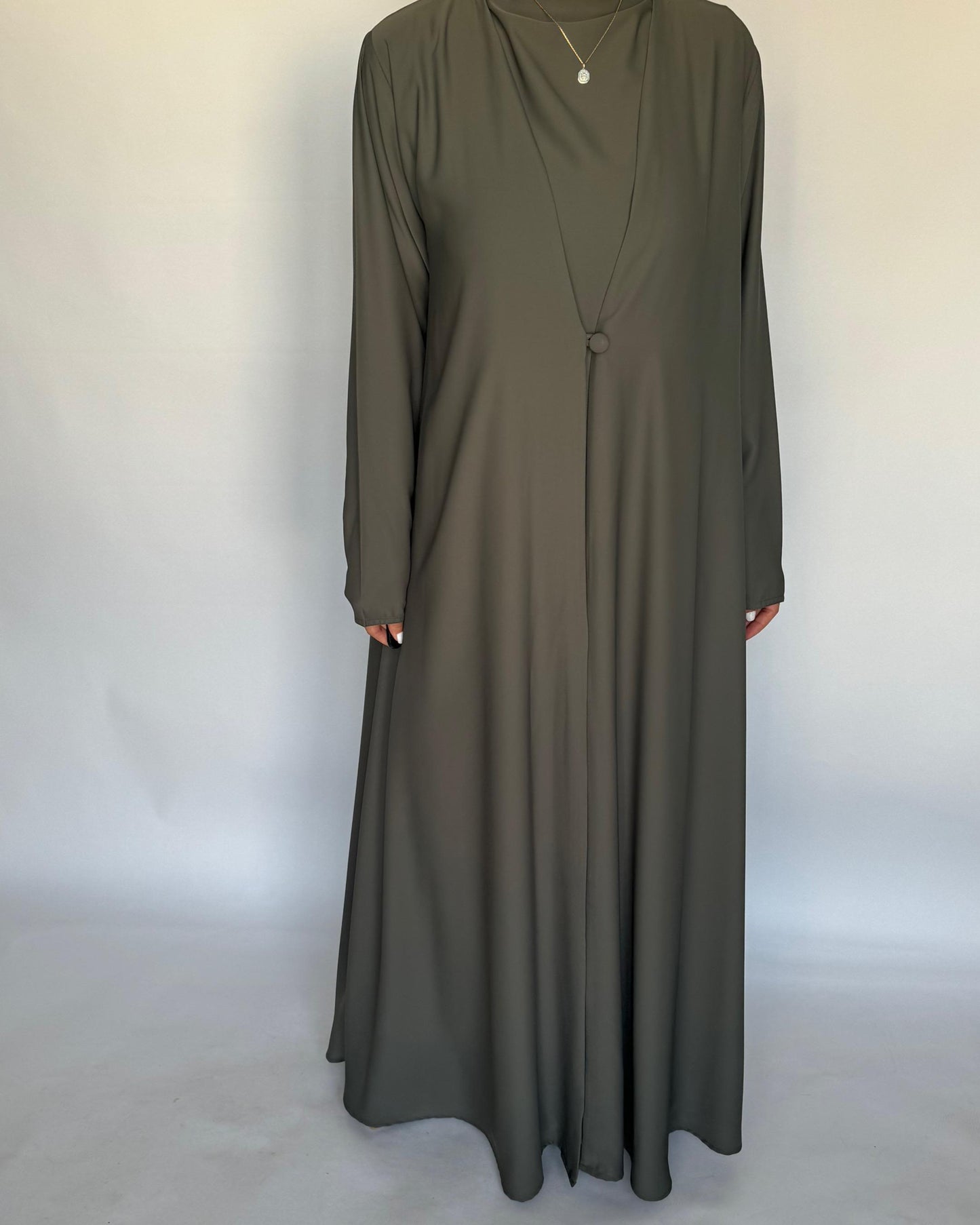 A408 - Olive Green Daily Summery Abaya, Dress & Shaila